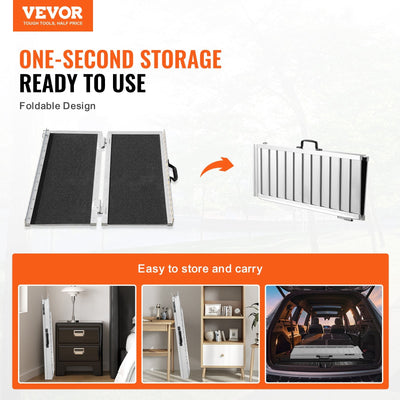 VEVOR Portable Wheelchair Ramp, 3 ft 800 lbs Capacity, Non-Slip Aluminum Folding Threshold Ramp, Foldable Mobility Scooter Ramp Wheel Chair Ramp, Handicap Ramp for Home Steps, Stairs, Doorways, Curbs 