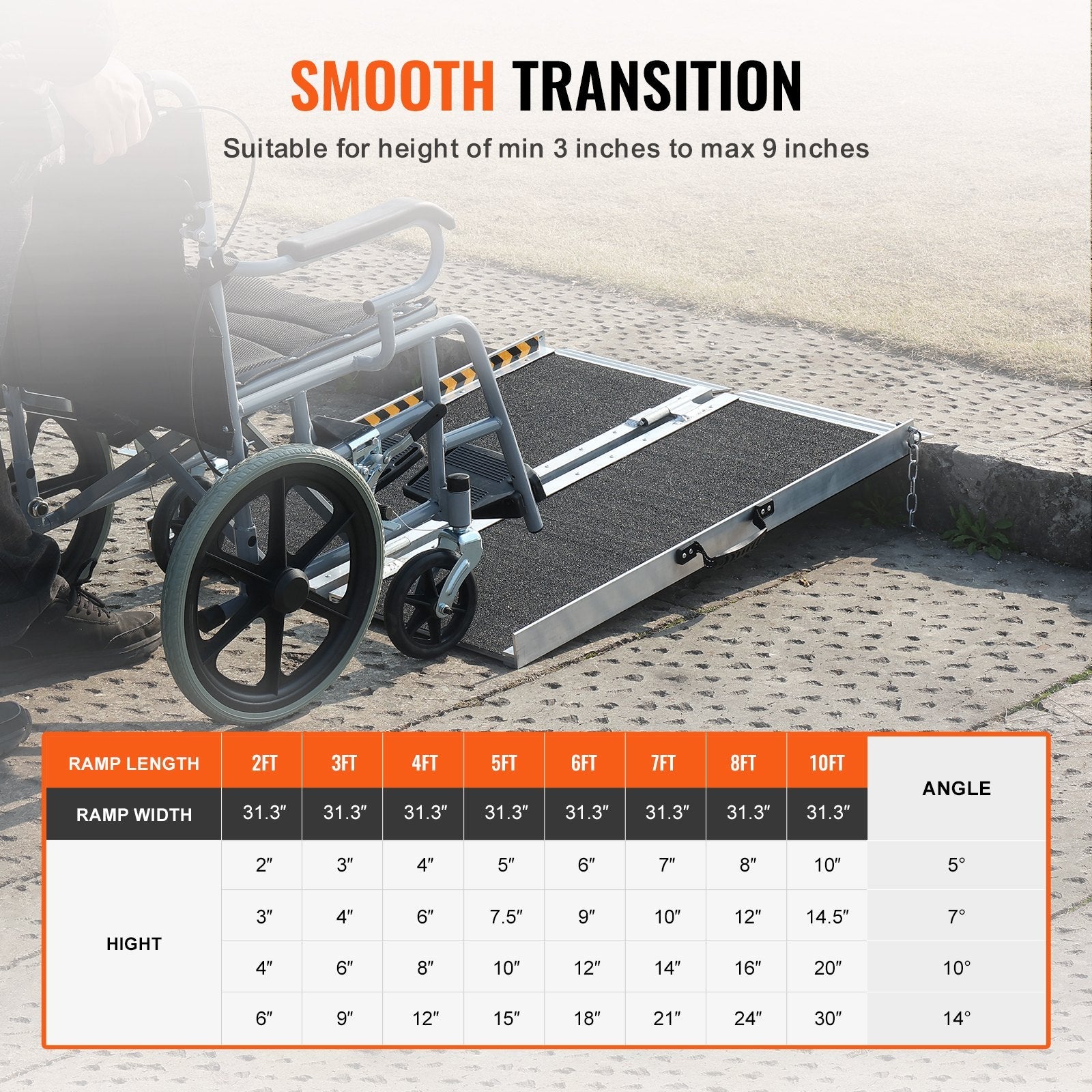 VEVOR Portable Wheelchair Ramp, 3 ft 800 lbs Capacity, Non-Slip Aluminum Folding Threshold Ramp, Foldable Mobility Scooter Ramp Wheel Chair Ramp, Handicap Ramp for Home Steps, Stairs, Doorways, Curbs 