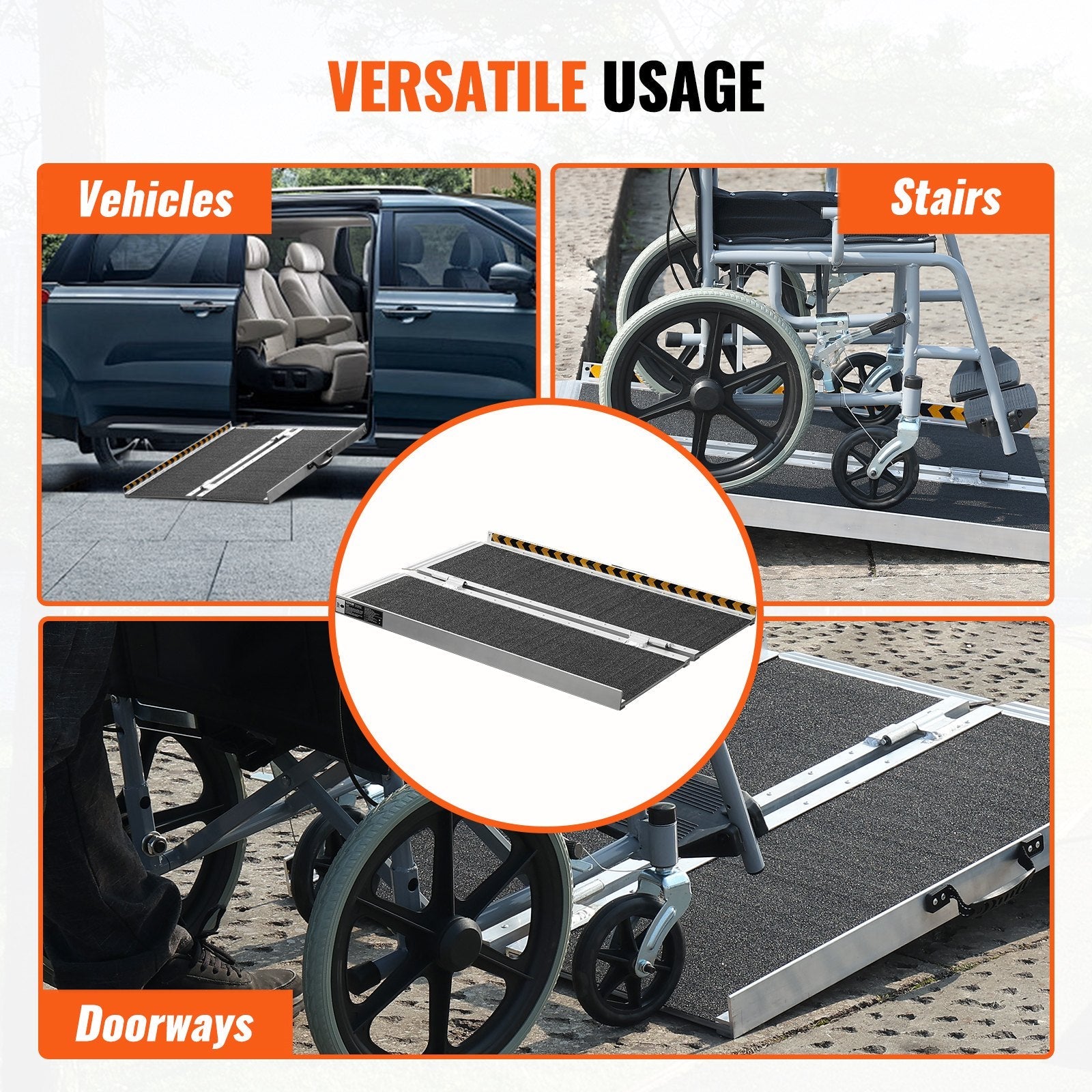 VEVOR Portable Wheelchair Ramp, 3 ft 800 lbs Capacity, Non-Slip Aluminum Folding Threshold Ramp, Foldable Mobility Scooter Ramp Wheel Chair Ramp, Handicap Ramp for Home Steps, Stairs, Doorways, Curbs 