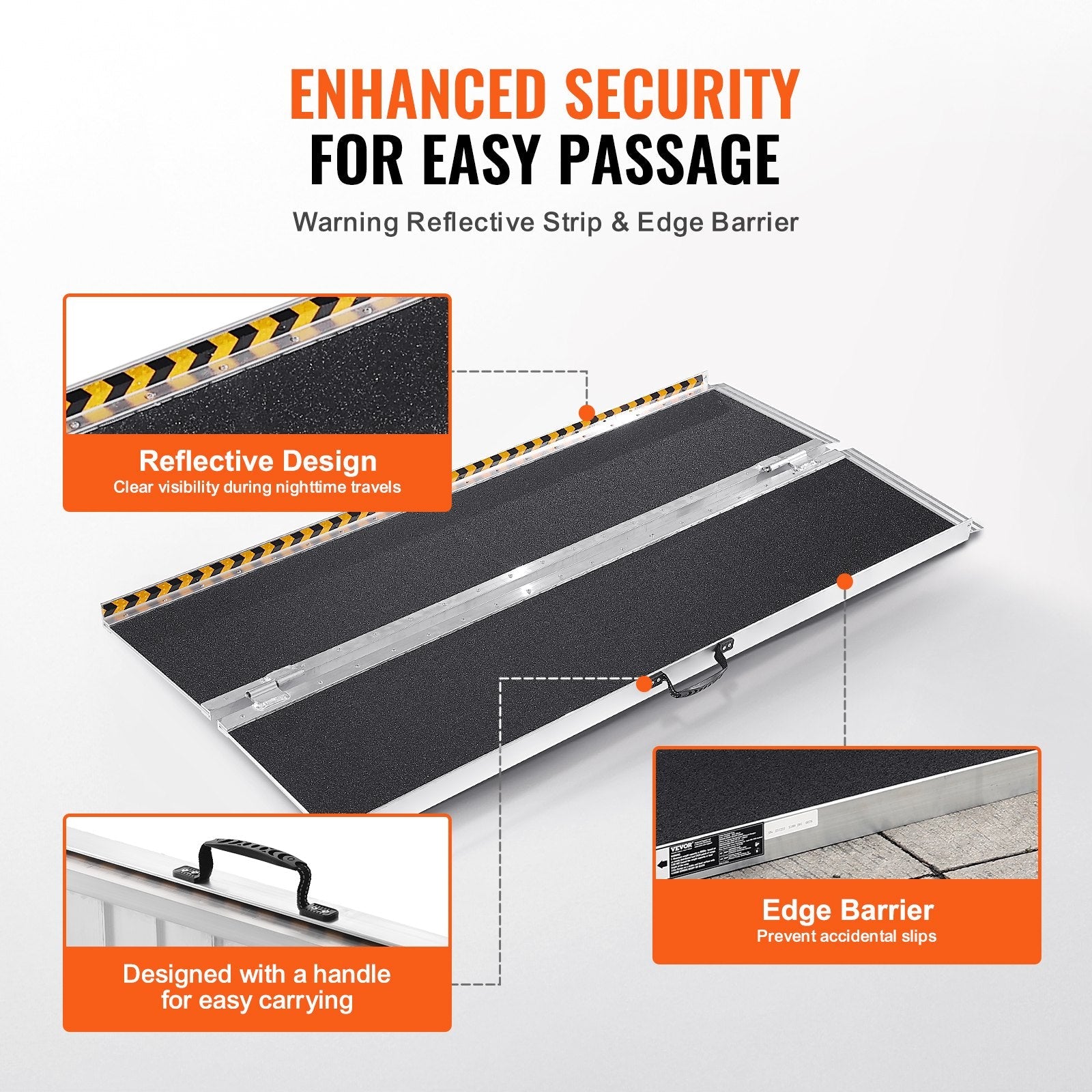 VEVOR Portable Wheelchair Ramp, 6 ft 800 lbs Capacity, Non-Slip Aluminum Folding Threshold Ramp, Foldable Mobility Scooter Ramp Wheel Chair Ramp, Handicap Ramp for Home Steps, Stairs, Doorways, Curbs 
