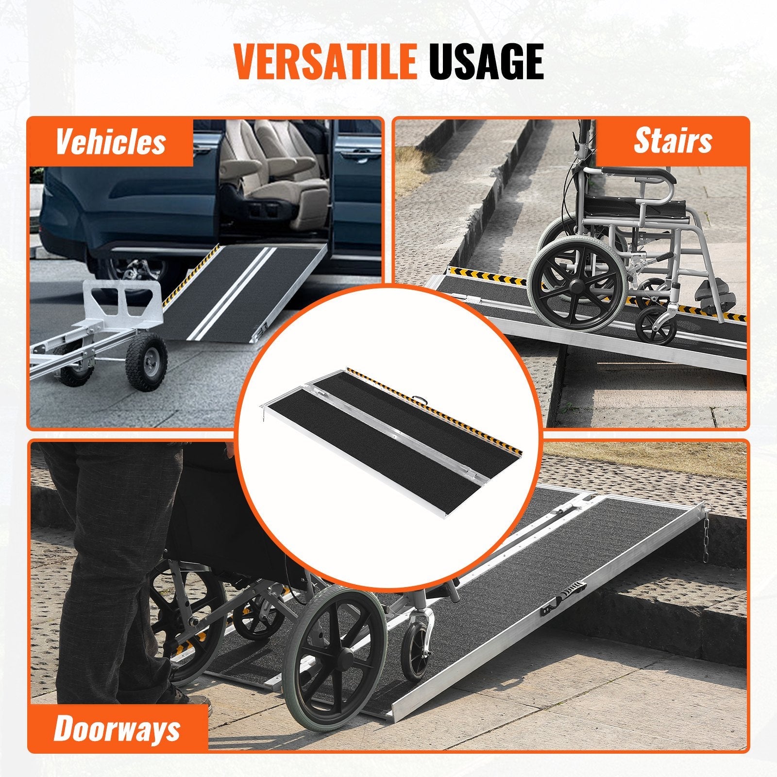 VEVOR Portable Wheelchair Ramp, 6 ft 800 lbs Capacity, Non-Slip Aluminum Folding Threshold Ramp, Foldable Mobility Scooter Ramp Wheel Chair Ramp, Handicap Ramp for Home Steps, Stairs, Doorways, Curbs 