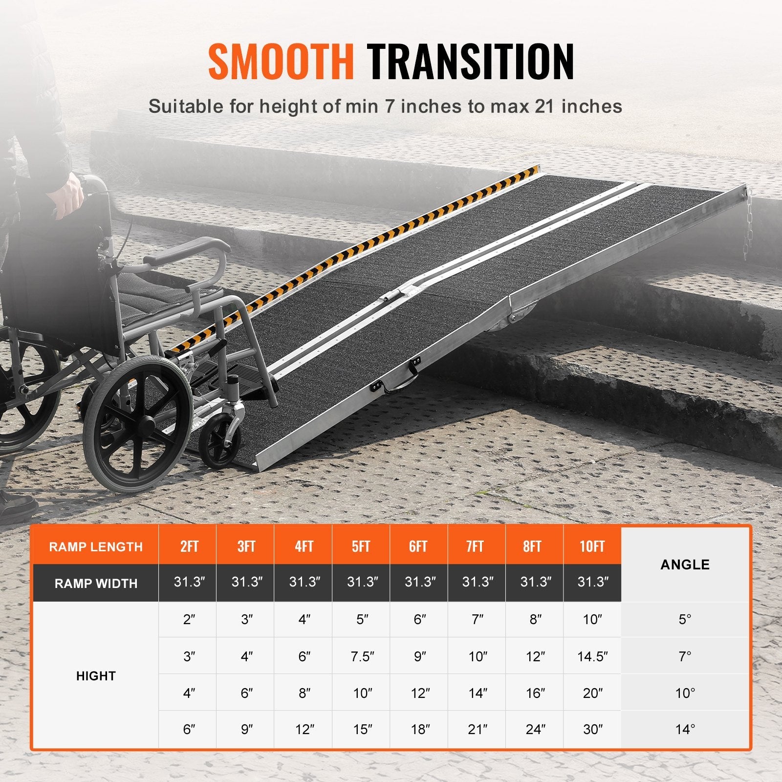 VEVOR Portable Wheelchair Ramp, 7 ft 800 lbs Capacity, Non-Slip Aluminum Folding Threshold Ramp, Foldable Mobility Scooter Ramp Wheel Chair Ramp, Handicap Ramp for Home Steps, Stairs, Doorways, Curbs 