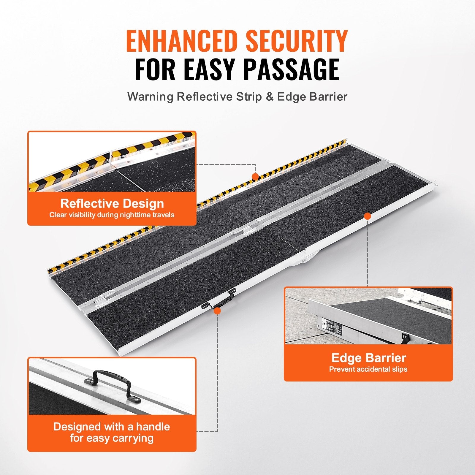 VEVOR Portable Wheelchair Ramp, 8 ft 800 lbs Capacity, Non-Slip Aluminum Folding Threshold Ramp, Foldable Mobility Scooter Ramp Wheel Chair Ramp, Handicap Ramp for Home Steps, Stairs, Doorways, Curbs 