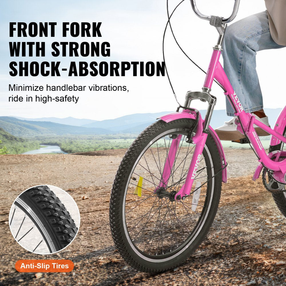 VEVOR Folding Adult Tricycle, 26-Inch Adult Folding Trikes, Carbon Steel 3 Wheel Cruiser Bike with Large Basket & Adjustable Seat, Shopping Picnic Foldable Tricycles for Women, Men, Seniors (Pink) 