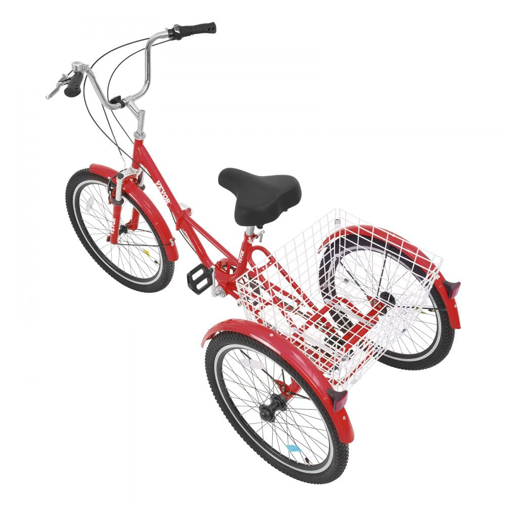 VEVOR Folding Adult Tricycle, 26-Inch 7-Speed Adult Folding Trikes, Carbon Steel 3 Wheel Cruiser Bike with Basket & Adjustable Seat, Shopping Picnic Foldable Tricycles for Women, Men, Seniors (Red) 