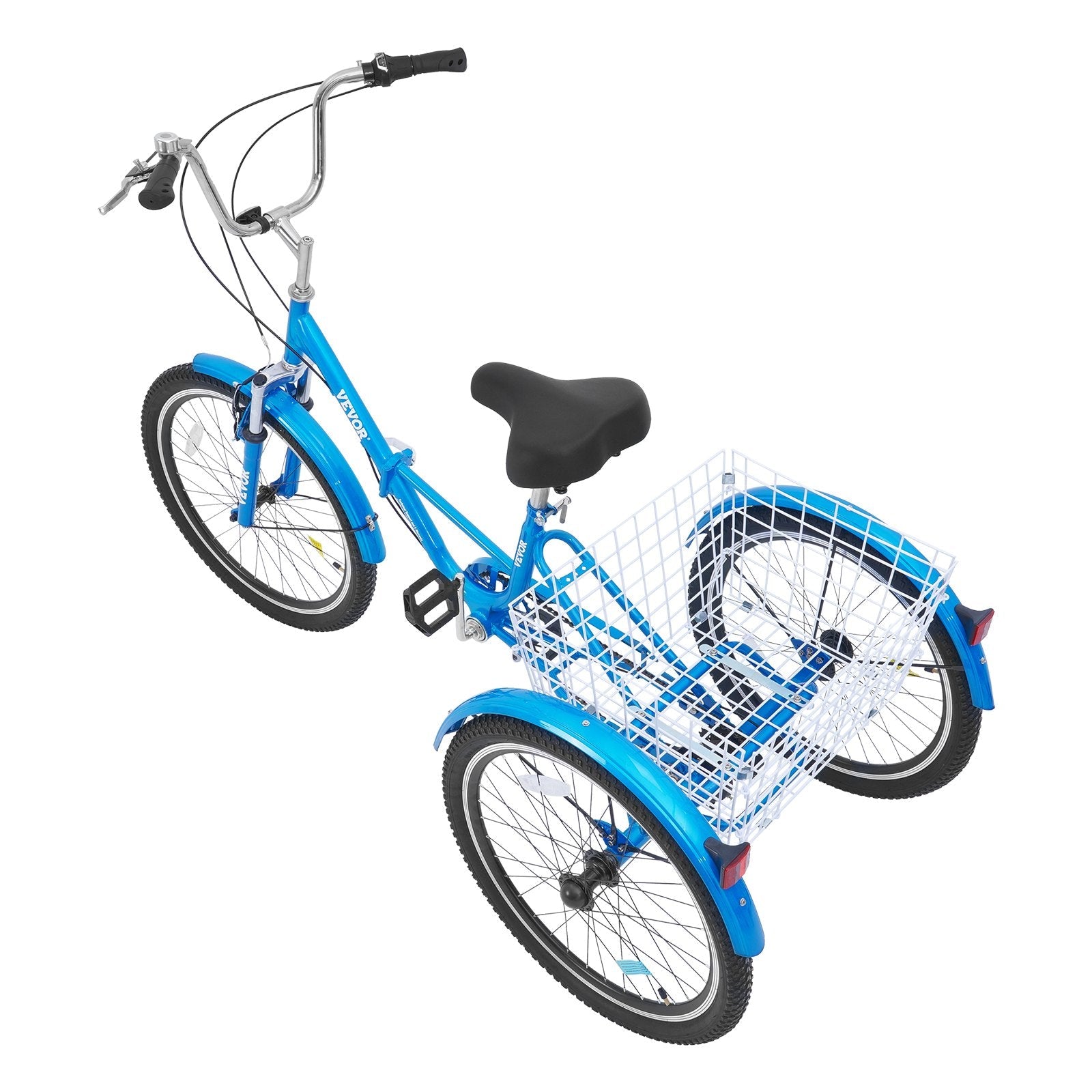 VEVOR Folding Adult Tricycle, 24-Inch 7-Speed Adult Folding Trikes, Carbon Steel 3 Wheel Cruiser Bike with Basket & Adjustable Seat, Shopping Picnic Foldable Tricycles for Women, Men, Seniors (Blue) 