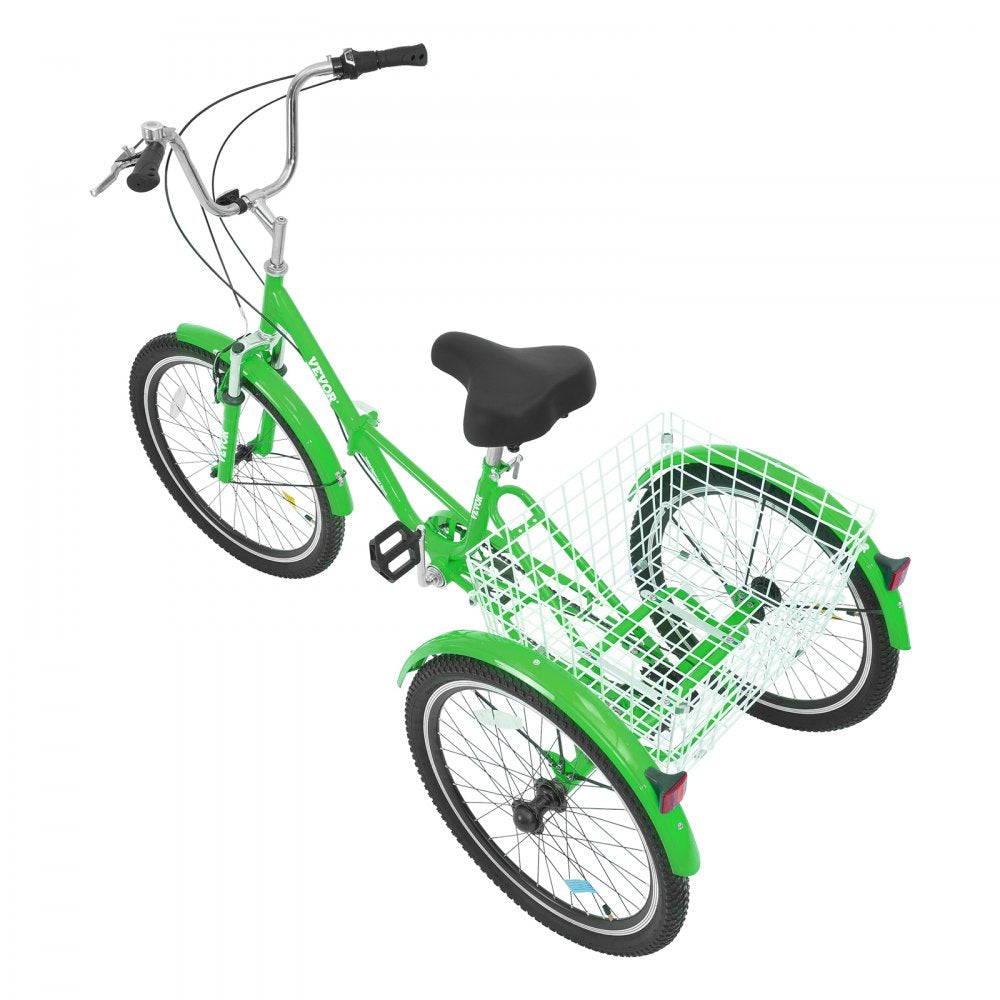 VEVOR Folding Adult Tricycle, 26-Inch 7-Speed Adult Folding Trikes, Carbon Steel 3 Wheel Cruiser Bike with Basket & Adjustable Seat, Shopping Picnic Foldable Tricycles for Women, Men, Seniors (Green) 