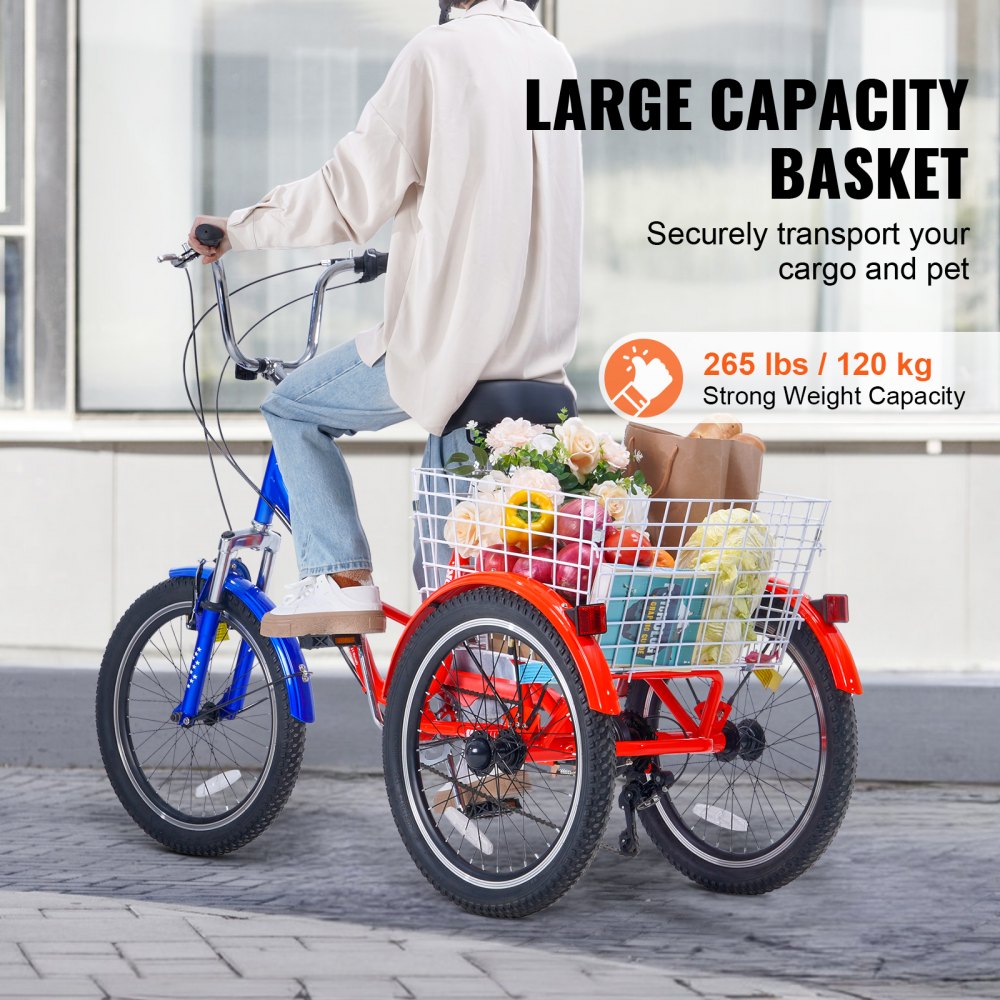 VEVOR Folding Adult Tricycle, 20-Inch 7-Speed Adult Folding Trikes, Carbon Steel 3 Wheel Cruiser Bike with Large Basket & Adjustable Seat, Shopping Picnic Foldable Tricycles for Women, Men, Seniors 