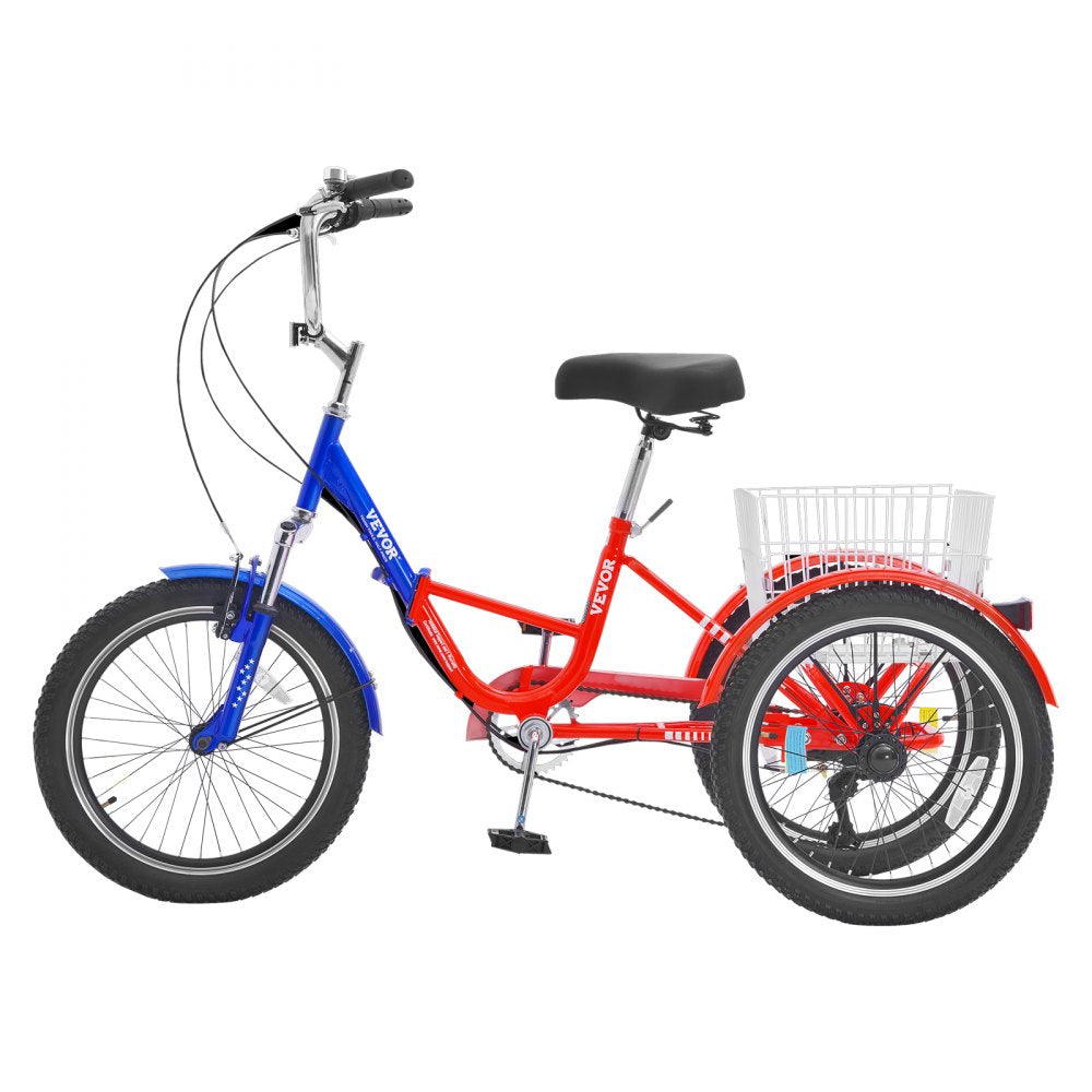 VEVOR Folding Adult Tricycle, 20-Inch 7-Speed Adult Folding Trikes, Carbon Steel 3 Wheel Cruiser Bike with Large Basket & Adjustable Seat, Shopping Picnic Foldable Tricycles for Women, Men, Seniors 
