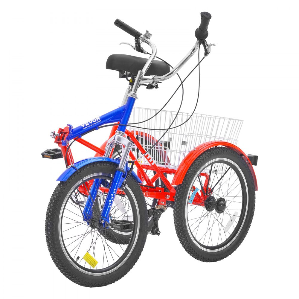 VEVOR Folding Adult Tricycle, 20-Inch 7-Speed Adult Folding Trikes, Carbon Steel 3 Wheel Cruiser Bike with Large Basket & Adjustable Seat, Shopping Picnic Foldable Tricycles for Women, Men, Seniors 
