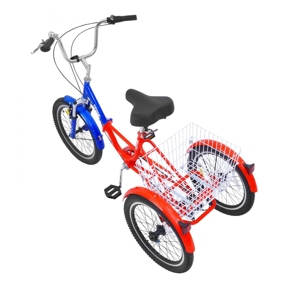 VEVOR Folding Adult Tricycle, 20-Inch 7-Speed Adult Folding Trikes, Carbon Steel 3 Wheel Cruiser Bike with Large Basket & Adjustable Seat, Shopping Picnic Foldable Tricycles for Women, Men, Seniors 
