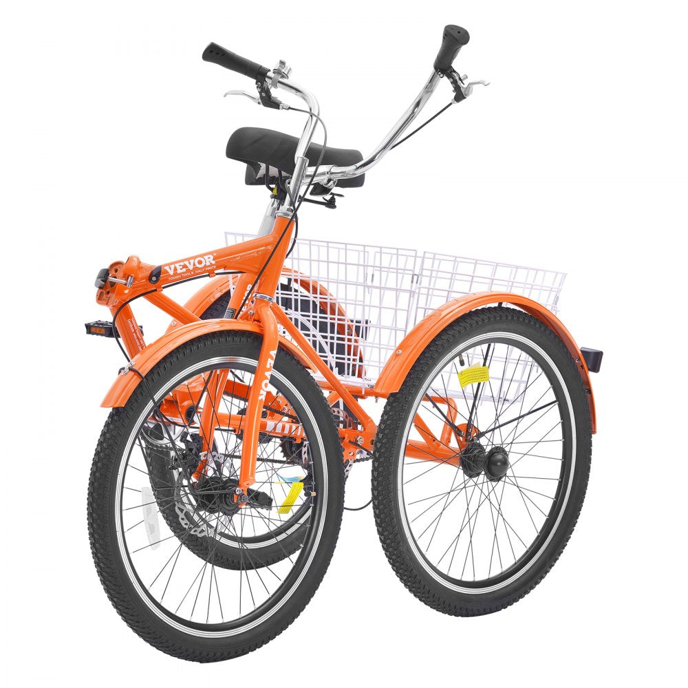 VEVOR Folding Adult Tricycle, 24-Inch Adult Folding Trikes, Lightweight Aluminum Alloy 3 Wheel Cruiser Bike with Large Rear Basket, Shopping Picnic Foldable Tricycles for Adults, Women, Men, Seniors 