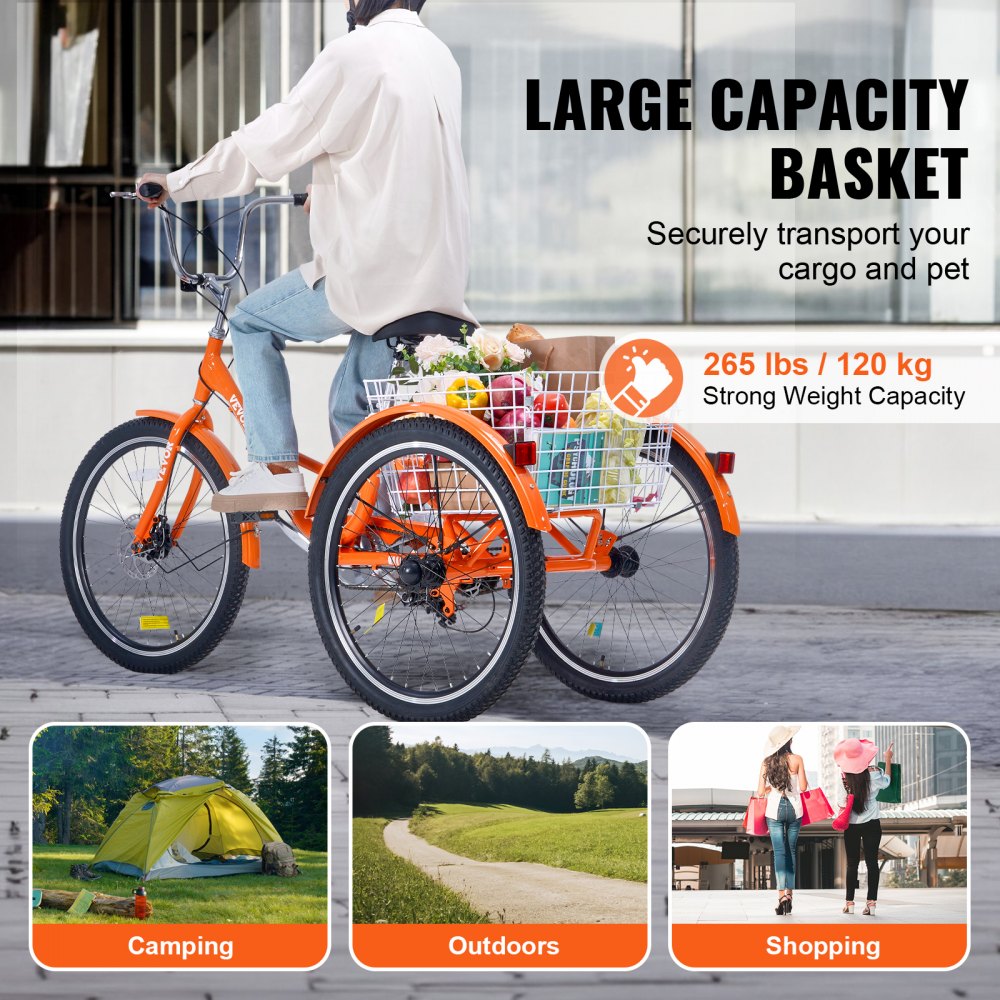 VEVOR Folding Adult Tricycle, 26-Inch Adult Folding Trikes, Lightweight Aluminum Alloy 3 Wheel Cruiser Bike with Large Rear Basket, Shopping Picnic Foldable Tricycles for Adults, Women, Men, Seniors 