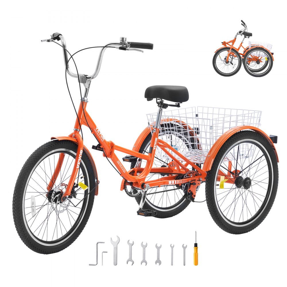 VEVOR Folding Adult Tricycle, 26-Inch Adult Folding Trikes, Lightweight Aluminum Alloy 3 Wheel Cruiser Bike with Large Rear Basket, Shopping Picnic Foldable Tricycles for Adults, Women, Men, Seniors 