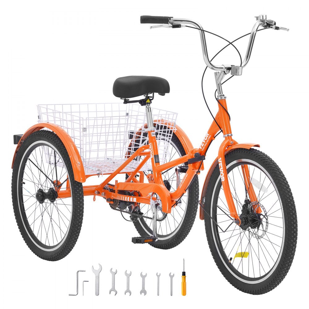 VEVOR Folding Adult Tricycle, 26-Inch Adult Folding Trikes, Lightweight Aluminum Alloy 3 Wheel Cruiser Bike with Large Rear Basket, Shopping Picnic Foldable Tricycles for Adults, Women, Men, Seniors 