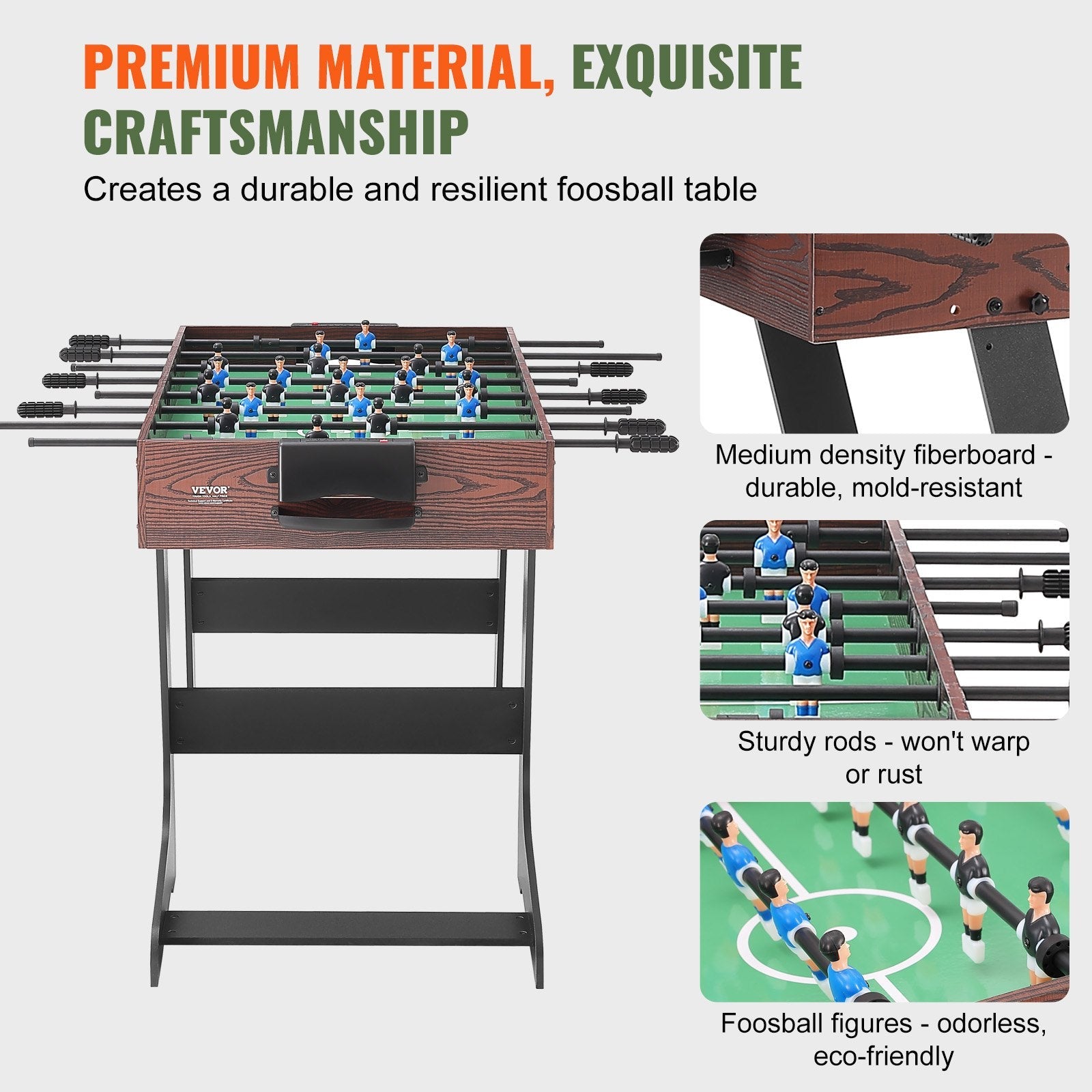 VEVOR Folding Foosball Table, 42 inch Standard Size Foosball Table, Indoor Full Size Foosball Table for Home, Family, and Game Room, Soccer with Foosball Table Set, Includes 2 Balls 