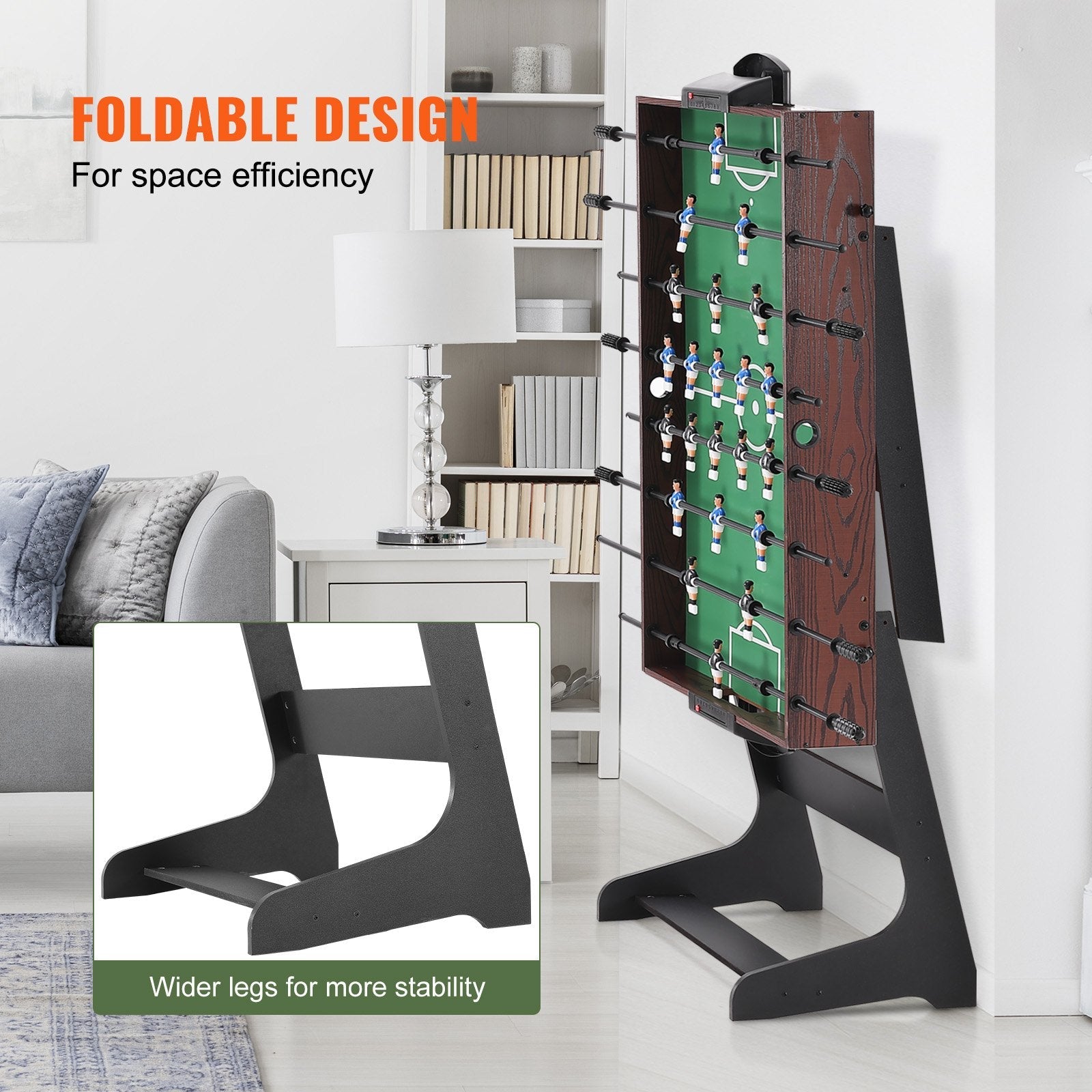 VEVOR Folding Foosball Table, 42 inch Standard Size Foosball Table, Indoor Full Size Foosball Table for Home, Family, and Game Room, Soccer with Foosball Table Set, Includes 2 Balls 