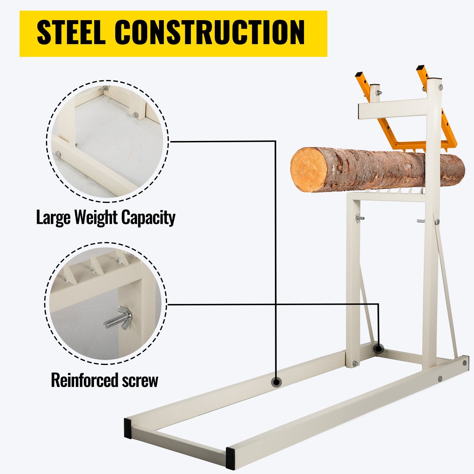 VEVOR Logging Saw Horse Durable Steel Log Sawhorse, Foldable Log Cutting Stand with Sharp Claws and Adjustable Height, Horse Stands for Cutting Wood, Space-Saving Sawbuck, Easy to Assemble and Carry 