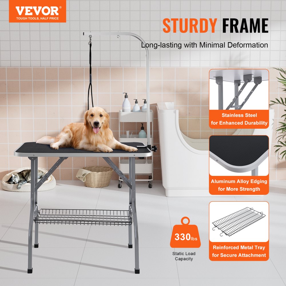 VEVOR Pet Grooming Table Arm with Clamp, 36''x24'' Dog Grooming Station, Foldable Pets Grooming Stand for Medium and Small Dogs, Free No Sit Haunch Holder with Grooming Loop, Bearing 330lbs 