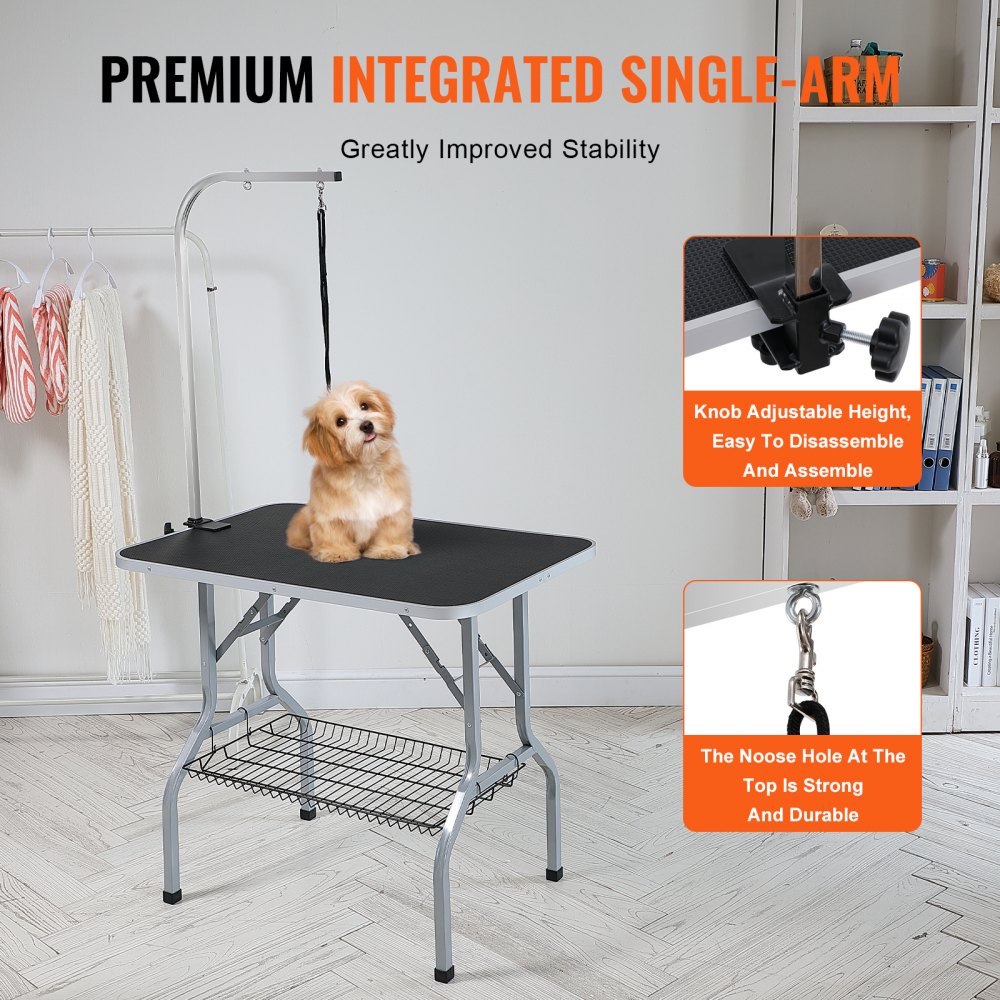 VEVOR Pet Grooming Table Arm with Clamp, 36''x24'' Dog Grooming Station, Foldable Pets Grooming Stand for Medium and Small Dogs, Free No Sit Haunch Holder with Grooming Loop, Bearing 330lbs 