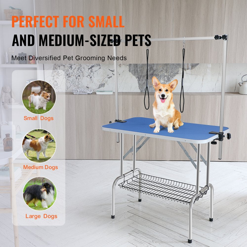 VEVOR Pet Grooming Table Two Arms with Clamp, 36''x24'' Dog Grooming Station, Foldable Pets Grooming Stand for Medium and Small Dogs, Free No Sit Haunch Holder with Grooming Loop, Bearing 330lbs 
