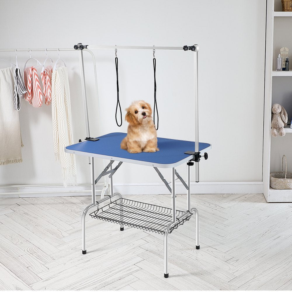VEVOR Pet Grooming Table Two Arms with Clamp, 36''x24'' Dog Grooming Station, Foldable Pets Grooming Stand for Medium and Small Dogs, Free No Sit Haunch Holder with Grooming Loop, Bearing 330lbs 