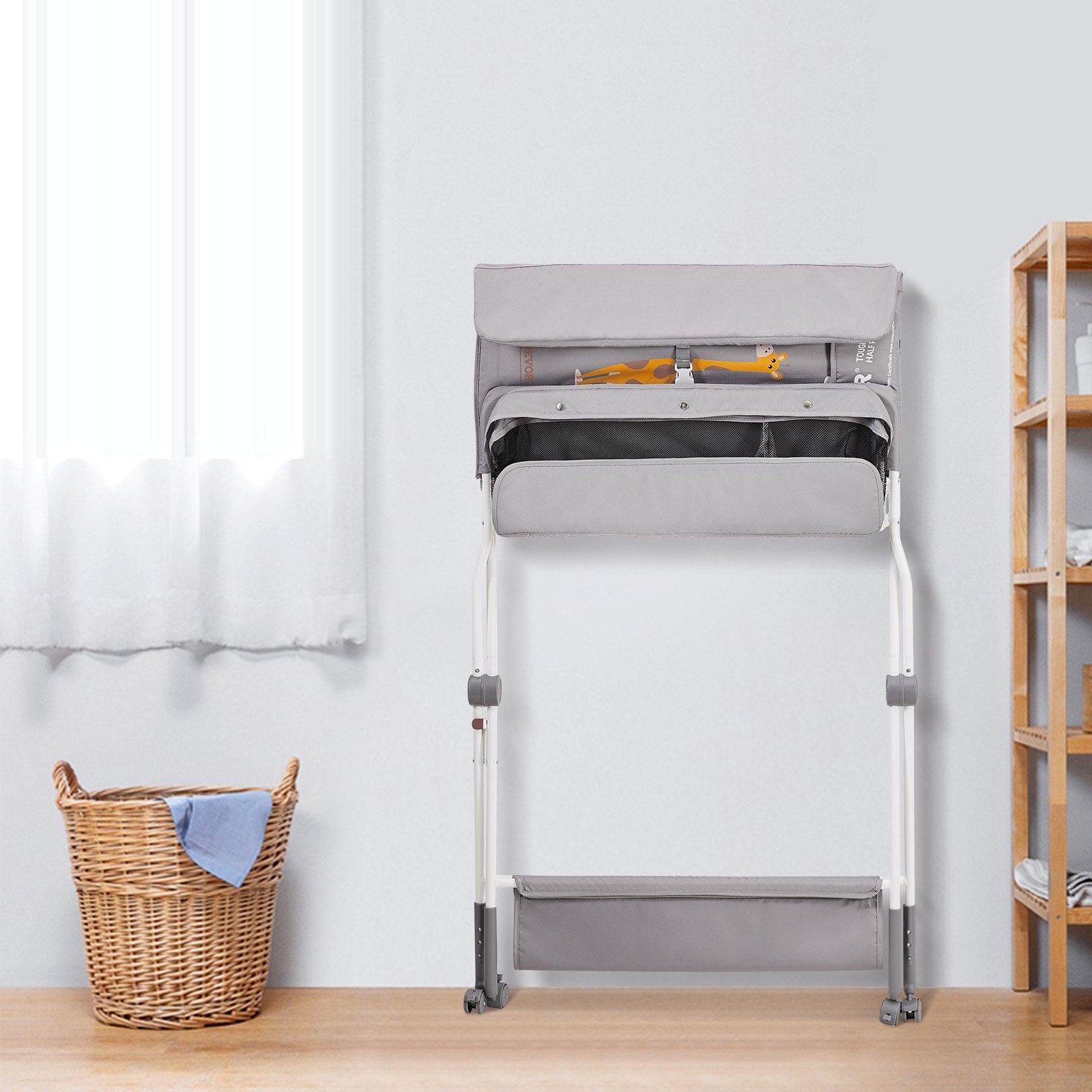 VEVOR Baby Changing Table, Folding Diaper Changing Station with Lockable Wheels, Portable Changing Table 3-level Adjustable Heights, with Storage Basket & Hanging Racks for Newborns & Infant 