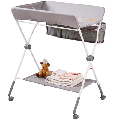VEVOR Baby Changing Table, Folding Diaper Changing Station with Lockable Wheels, Portable Changing Table 3-level Adjustable Heights, with Storage Basket & Hanging Racks for Newborns & Infant 