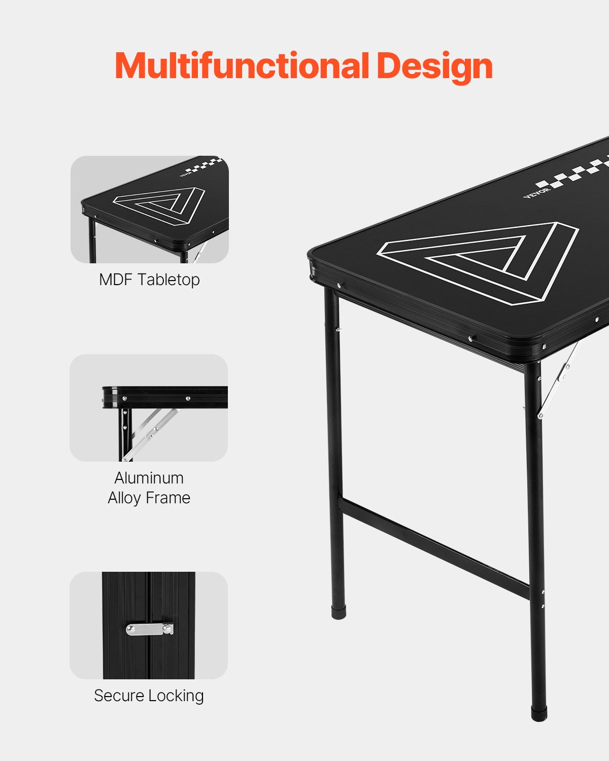 VEVOR 8' Portable Beer Pong Tailgate Table Party Drinking Game Carrying Handle 