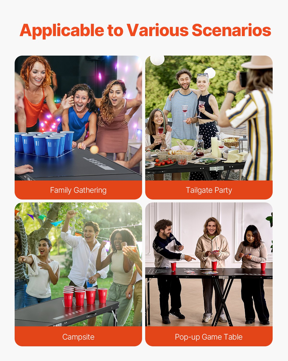 VEVOR 8' Portable Beer Pong Tailgate Table Party Drinking Game Carrying Handle 