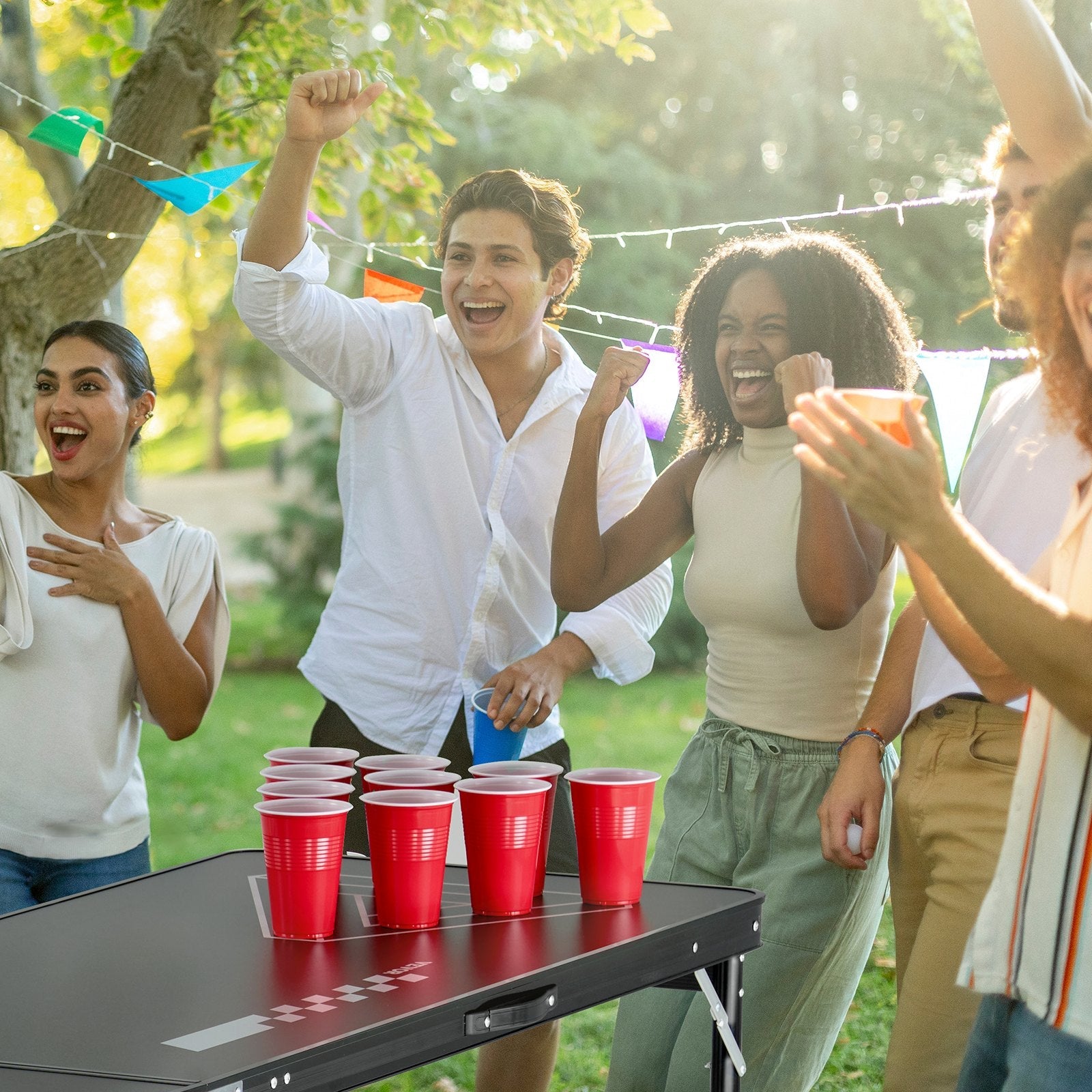 VEVOR 8' Portable Beer Pong Tailgate Table Party Drinking Game Carrying Handle 