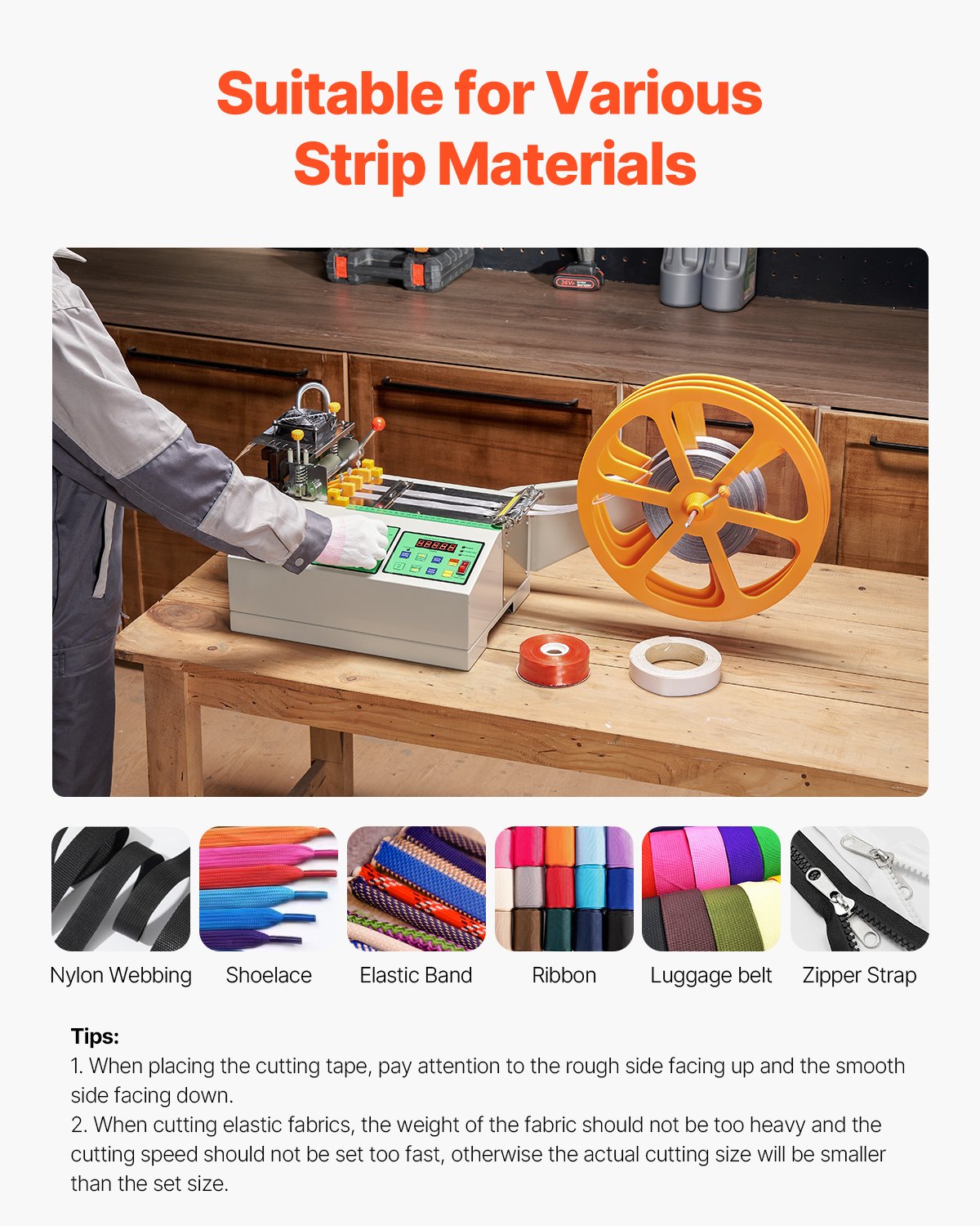 VEVOR Automatic Webbing Cutting Machine Hot and Cold Ribbon Shoelaces Cutter 