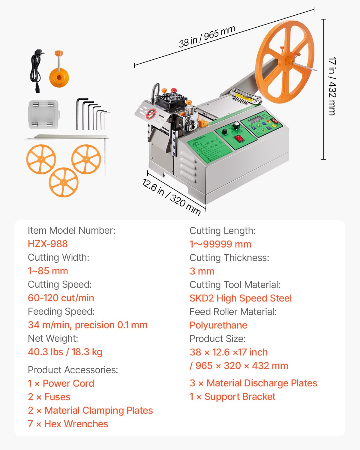 VEVOR Automatic Webbing Cutting Machine Hot and Cold Ribbon Shoelaces Cutter 