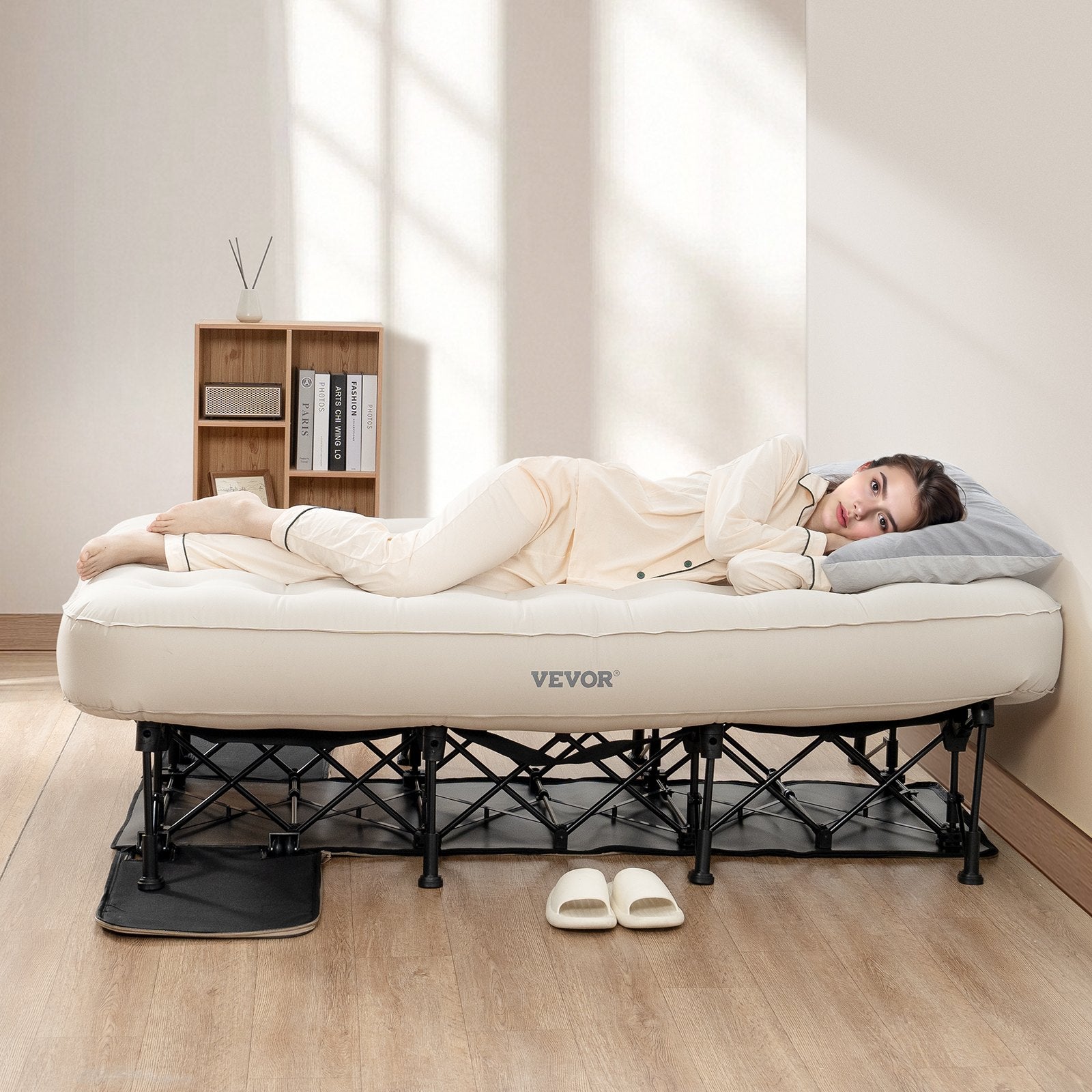 VEVOR Air Mattress with Frame & Built-in Pump 1 Person Inflatable Mattress 300lb 