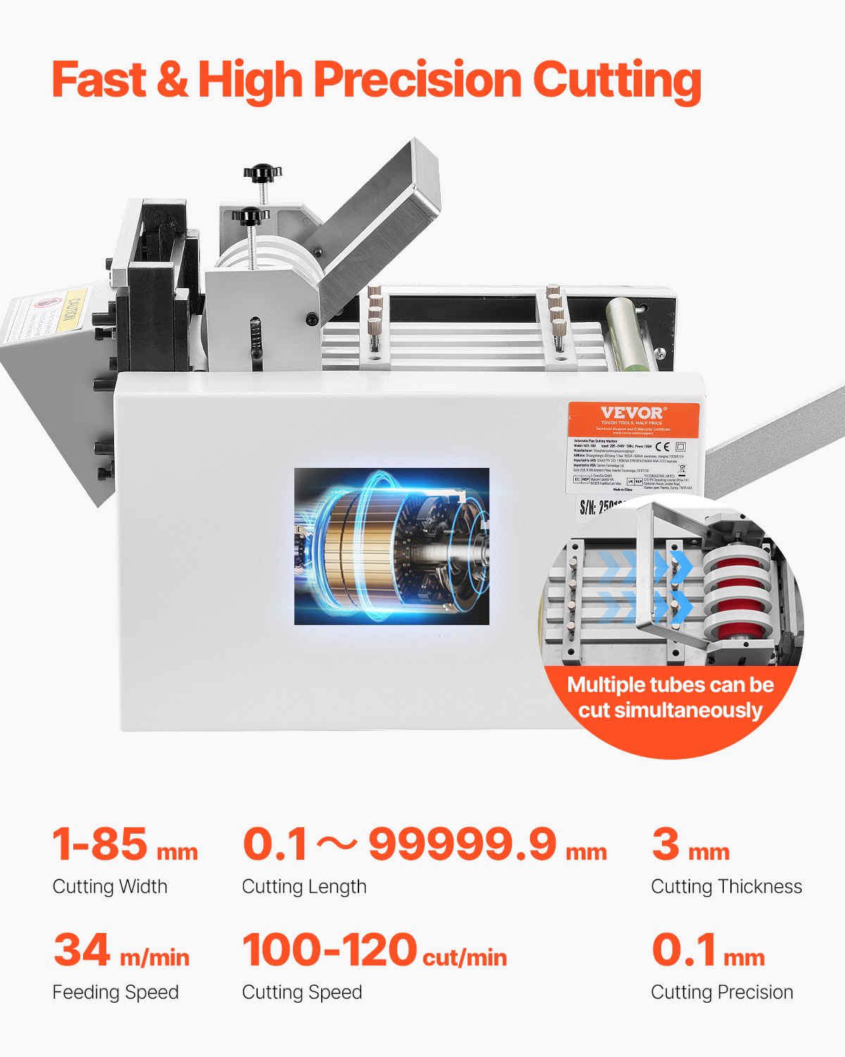 VEVOR Auto Heat-Shrink Tube Cutter High Speed Cable Pipe Cutter Cutting Machine 