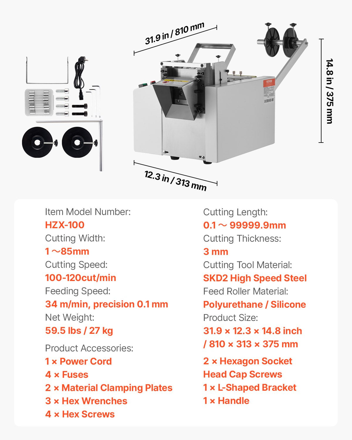VEVOR Auto Heat-Shrink Tube Cutter High Speed Cable Pipe Cutter Cutting Machine 