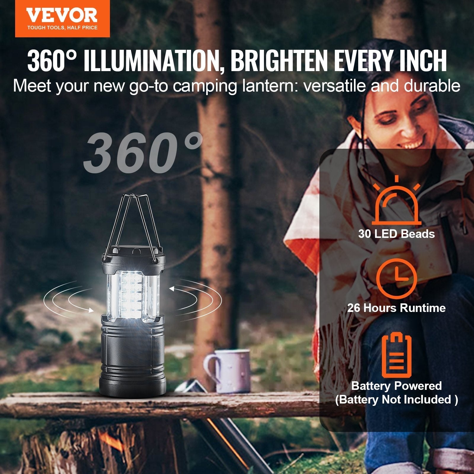 VEVOR LED Camping Lanterns Collapsible Battery Powered Lights Set of 4 