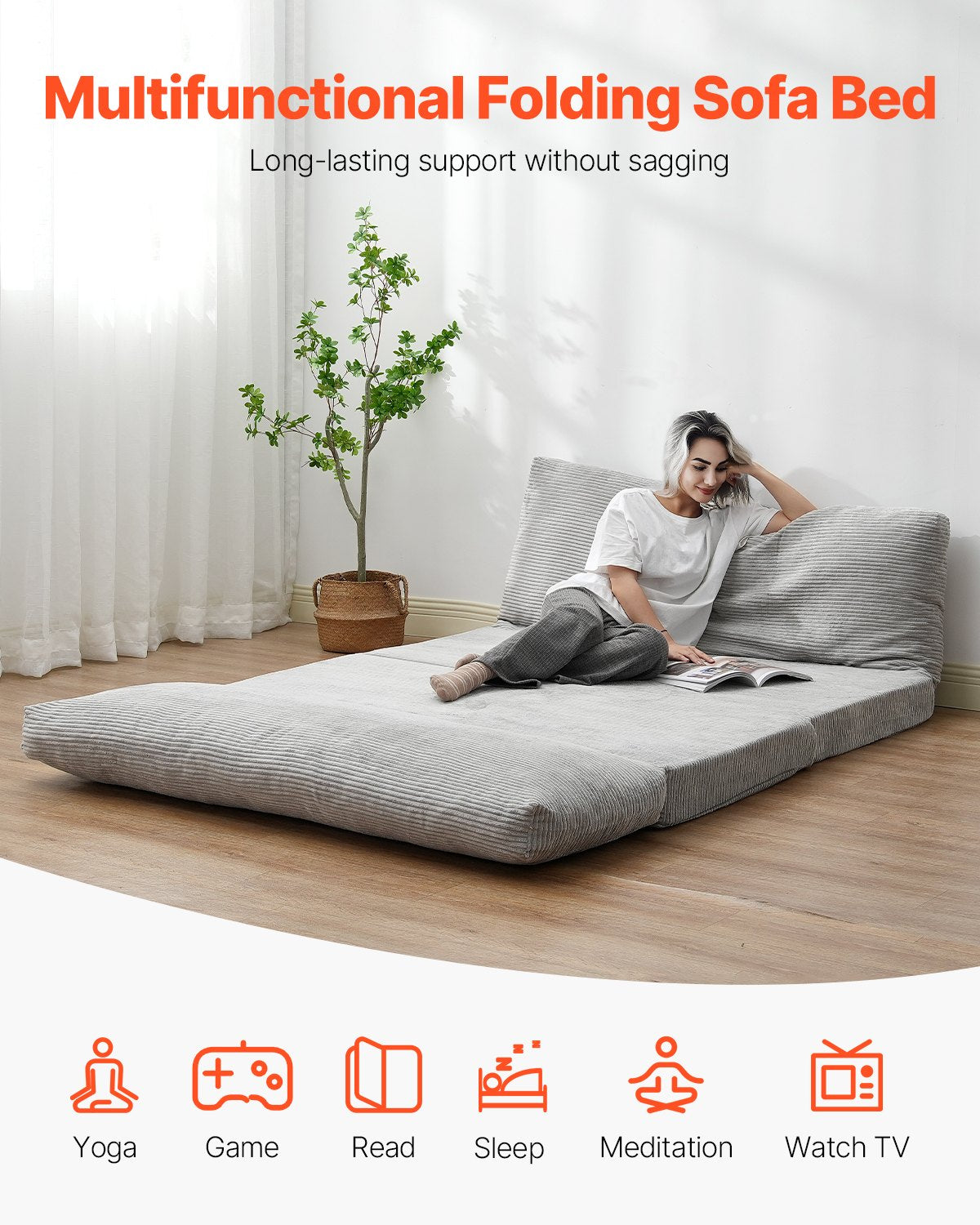 VEVOR Folding Sofa Bed Foldable Couch Bed with Washable Cover Dark Grey (Full) 