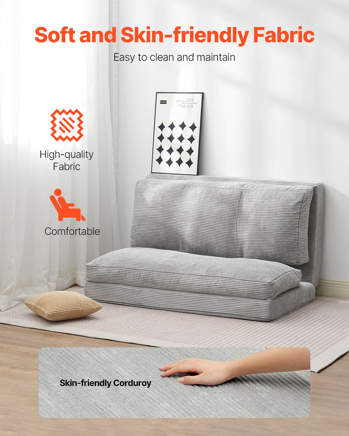 VEVOR Folding Sofa Bed Foldable Couch Bed with Washable Cover Dark Grey (Full) 
