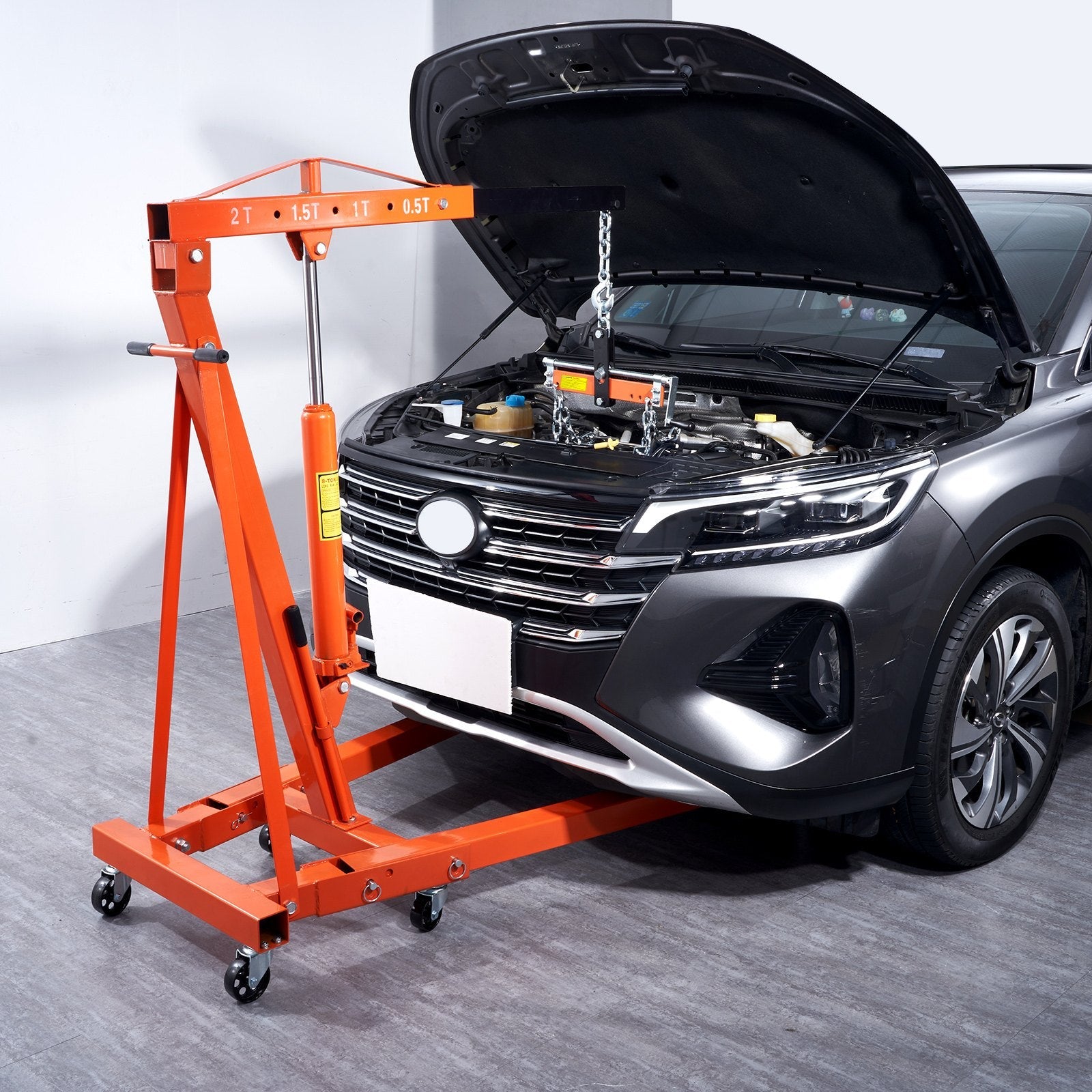 VEVOR Hydraulic Engine Hoist with Lever, 2 Ton/4400 LBS Heavy-duty Cherry Picker Shop Crane, Foldable Engine Crane and Engine Hoist leveler for Auto Repair, Motors, Weights Lifting, Loading 