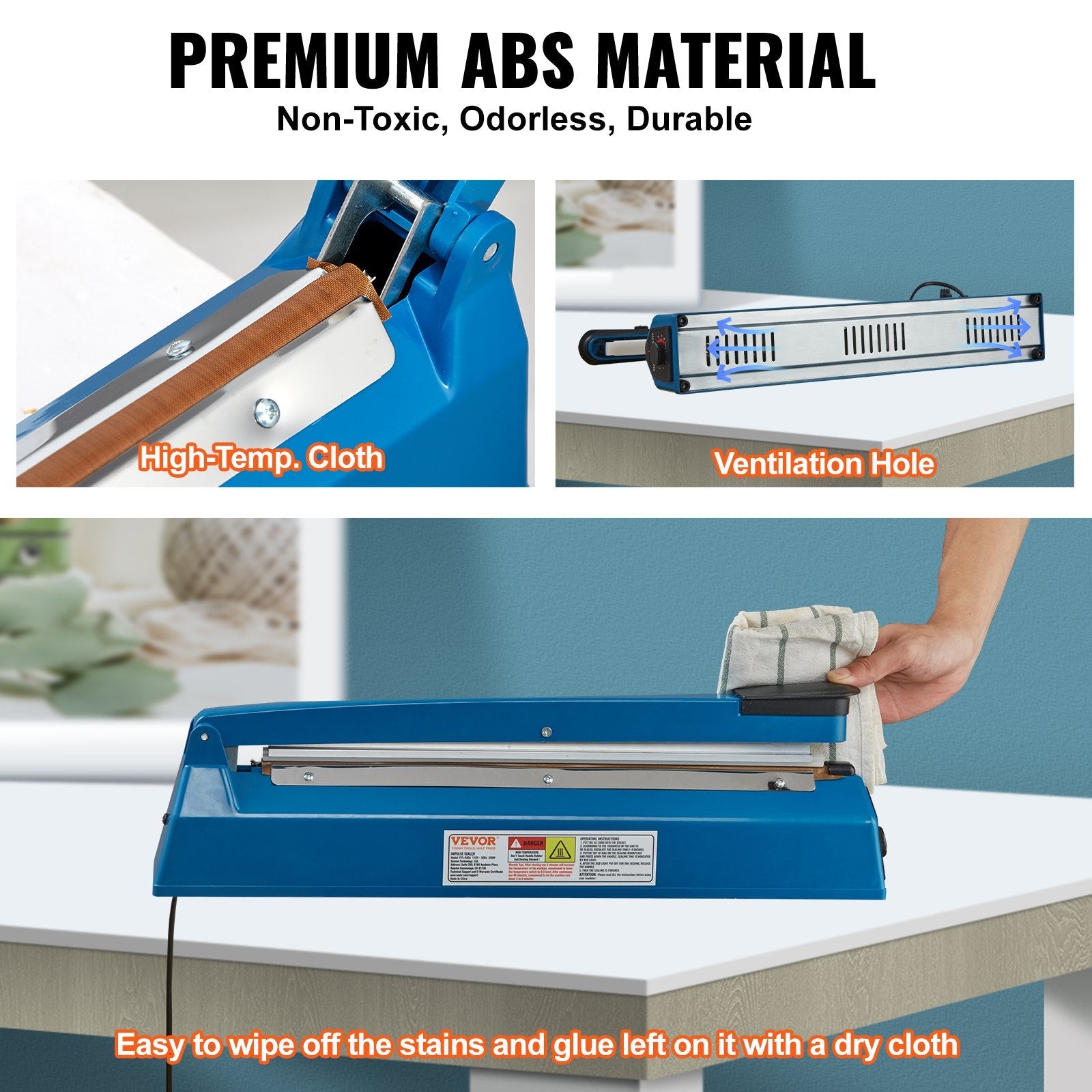 VEVOR Impulse Sealer 16 inch, Manual Heat Seal Machine with Adjustable Heating Mode, ABS Shrink Wrap Bag Sealers for Plastic Mylar PE PP Bags, Portable Poly Bag Sealing Machine with Extra Replace Kit 
