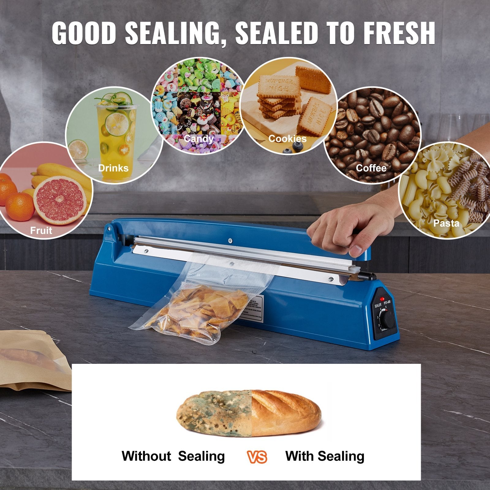 VEVOR Impulse Sealer 16 inch, Manual Heat Seal Machine with Adjustable Heating Mode, ABS Shrink Wrap Bag Sealers for Plastic Mylar PE PP Bags, Portable Poly Bag Sealing Machine with Extra Replace Kit 