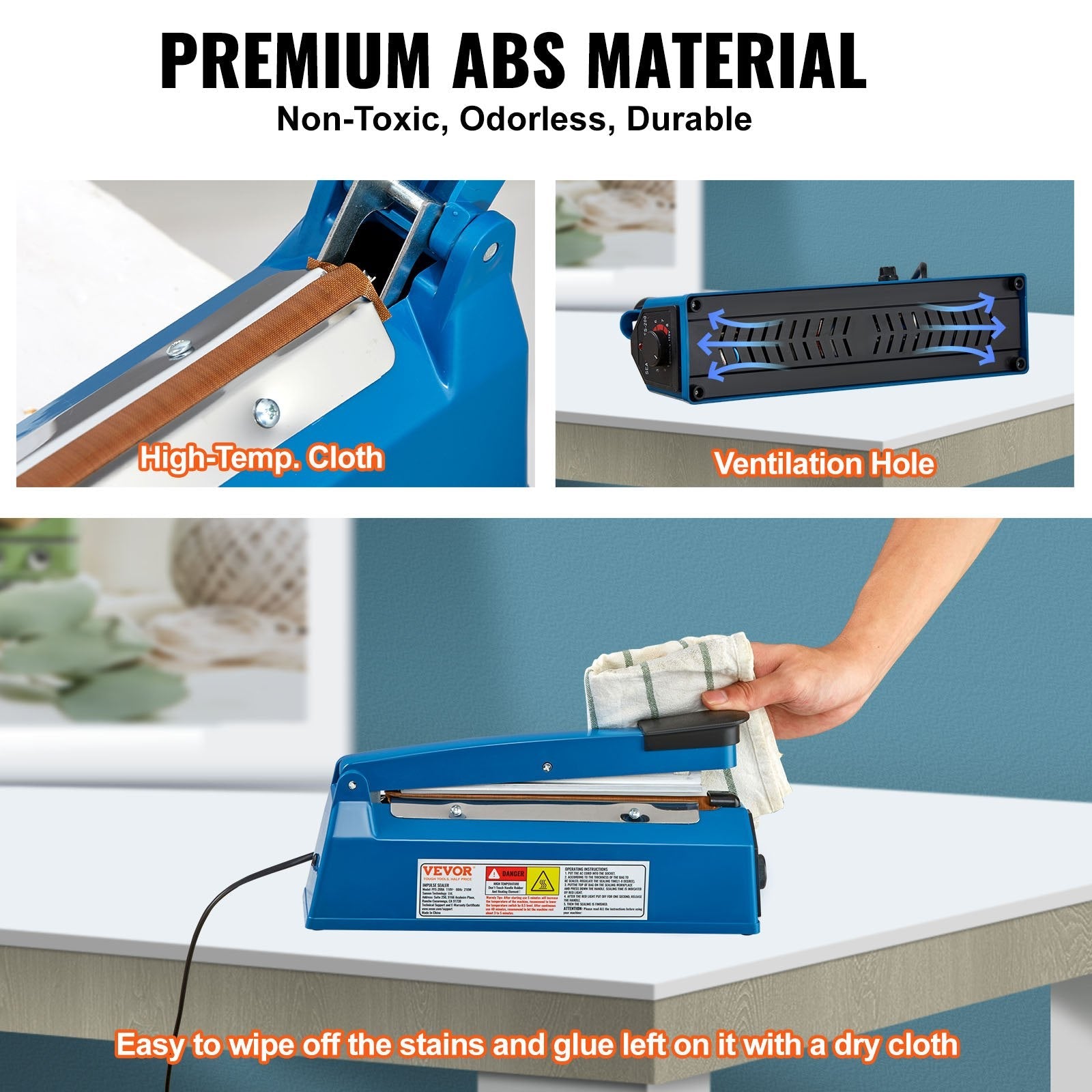 VEVOR Impulse Sealer 8 inch, Manual Heat Seal Machine with Adjustable Heating Mode, ABS Shrink Wrap Bag Sealers for Plastic Mylar PE PP Bags, Portable Poly Bag Sealing Machine with Extra Replace Kit 