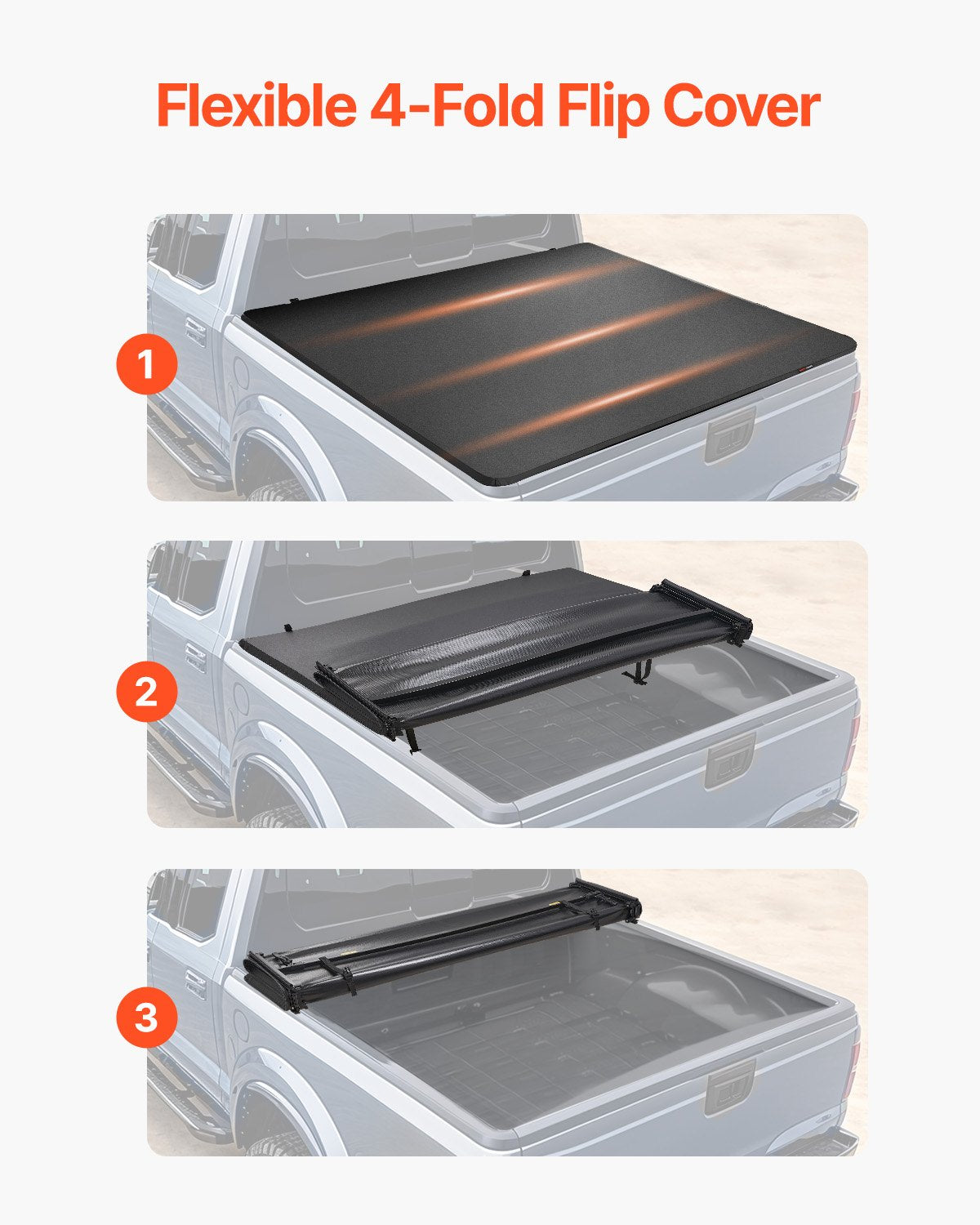 VEVOR Quad-Fold Tonneau Cover Truck Bed Cover for 2002-2024 Dodge Ram 1500 PVC 