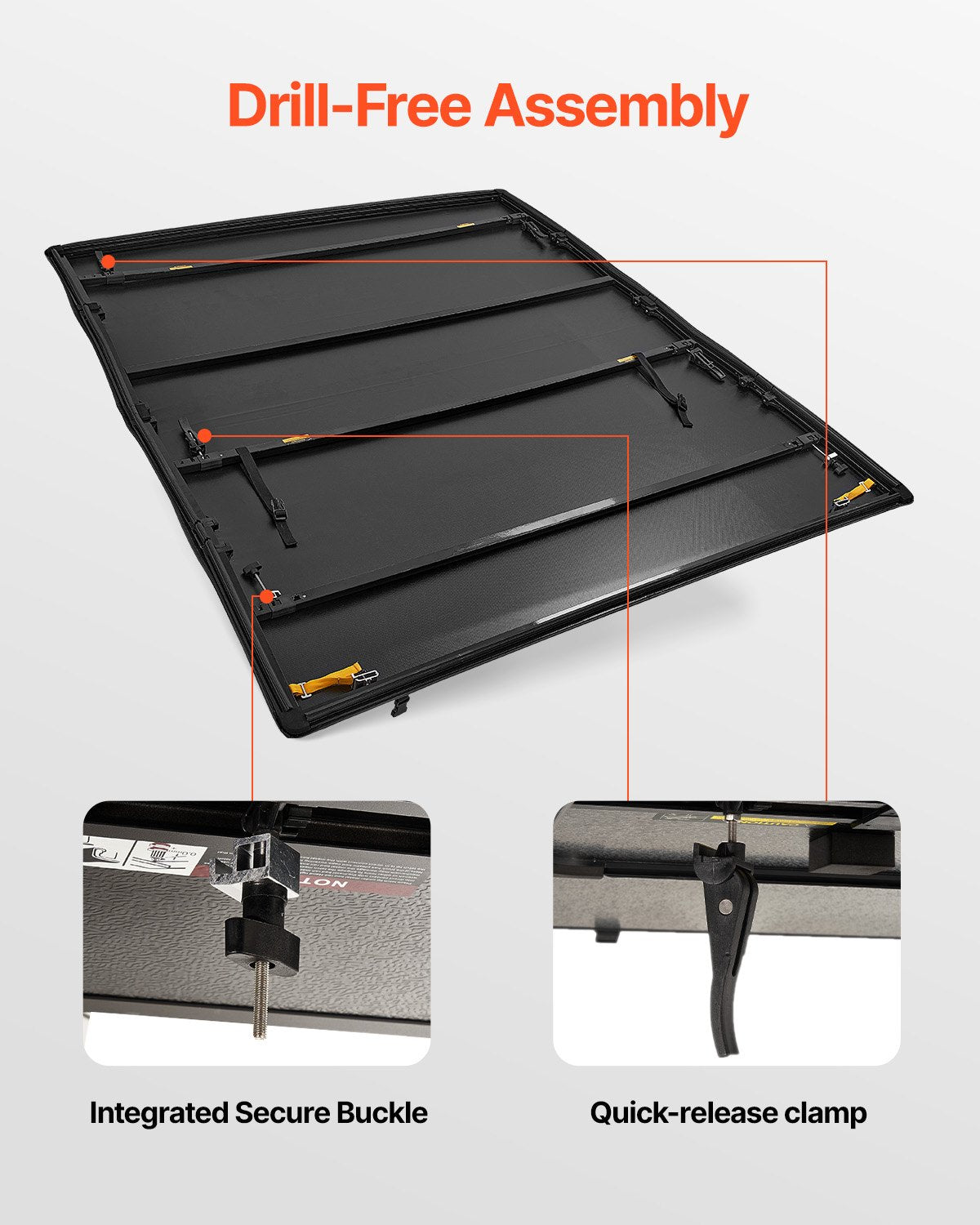 VEVOR Quad-Fold Tonneau Cover Truck Bed Cover for 2002-2024 Dodge Ram 1500 PVC 