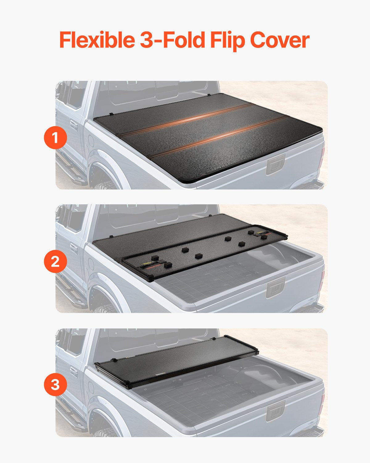 VEVOR Tri-Fold Truck Bed Tonneau Cover, Compatible with 2009-2024 Ram 1500 (19-24 Classic/New Body), Fleetside 5.7' (67.4") Bed Without Rambox, Fit 5.7' x 5.5' Inside Bed, 400 lbs Load Capacity, Black 