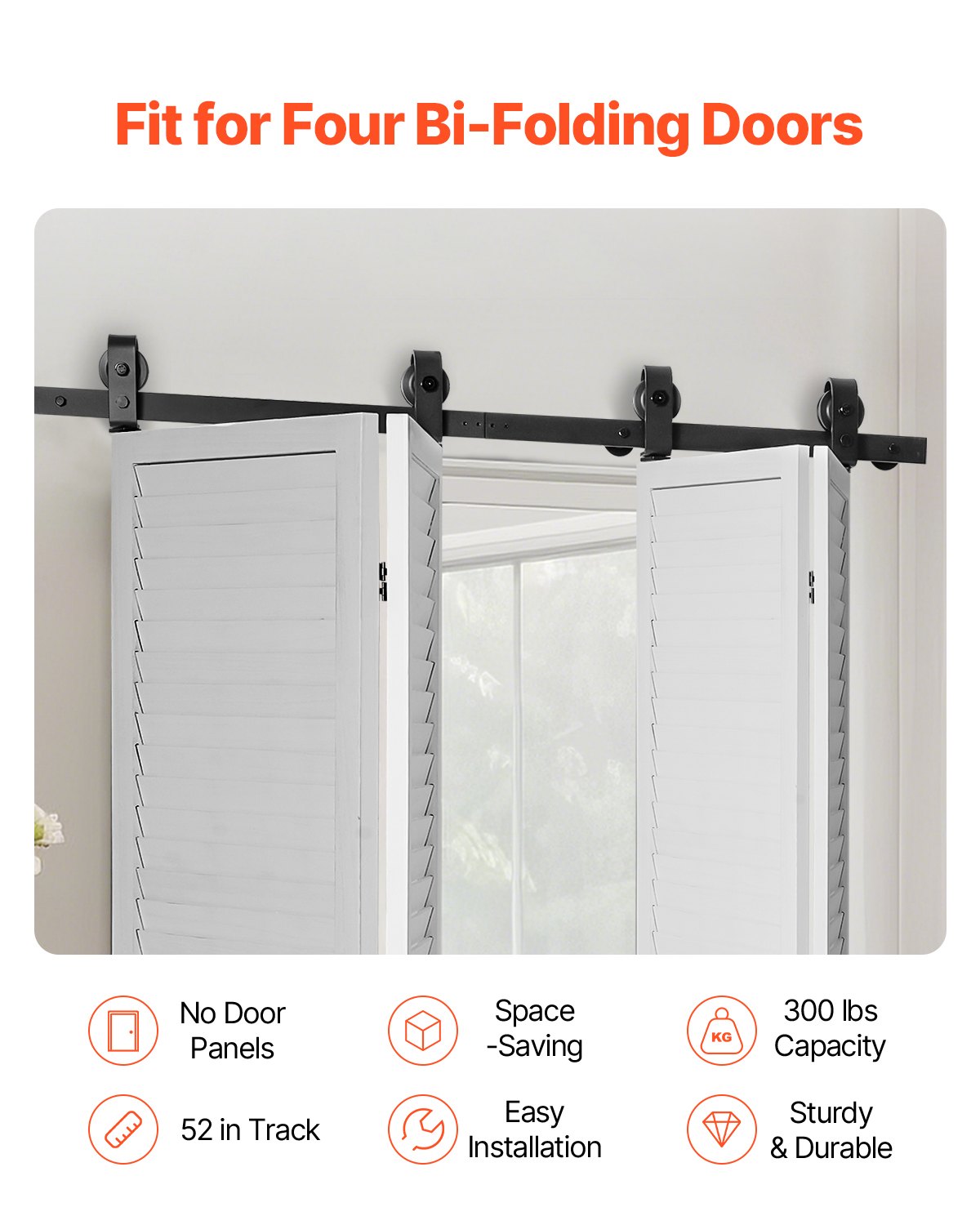 VEVOR Bi-Folding Sliding Barn Door Hardware Track Kit 52" for Four 12" Doors 