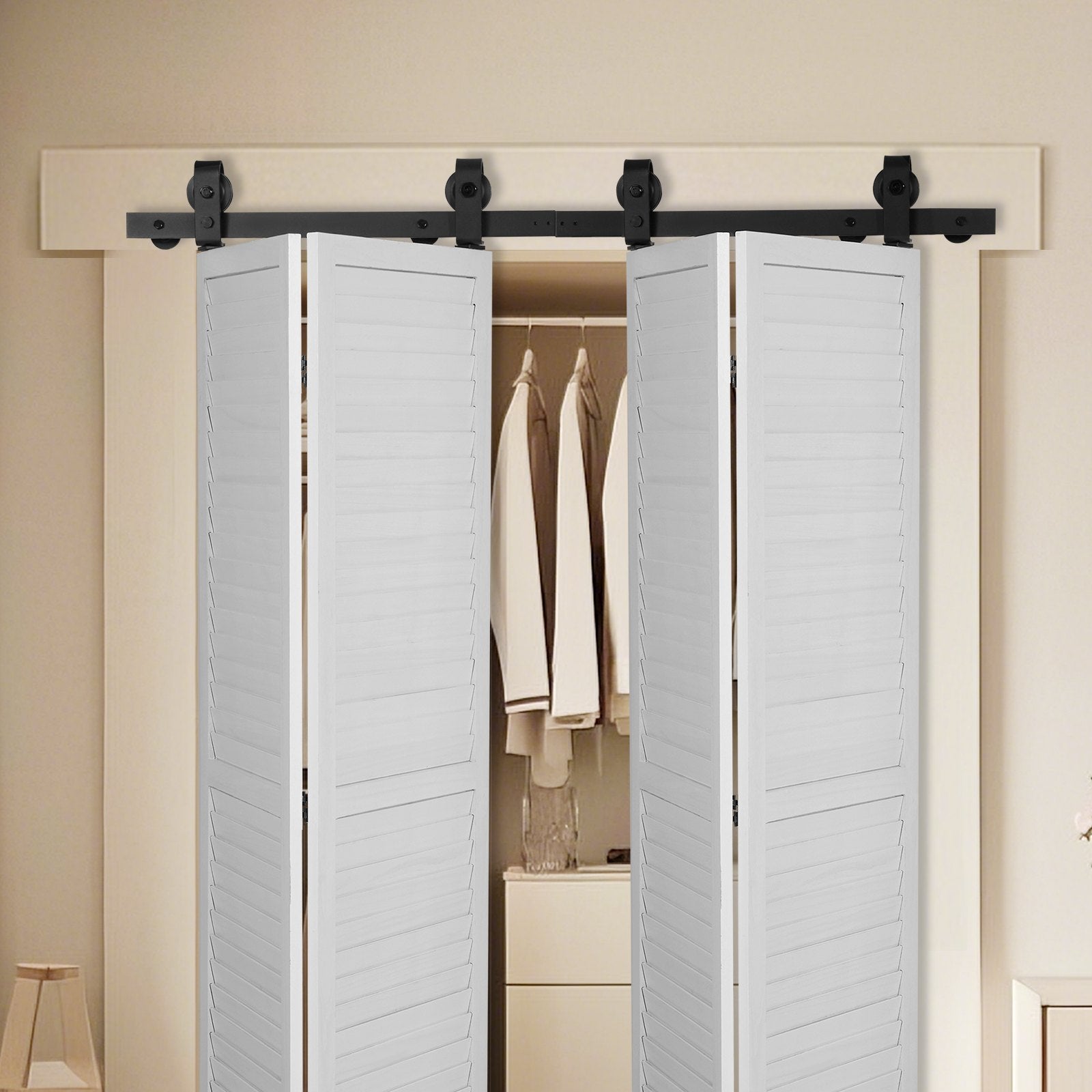 VEVOR Bi-Folding Sliding Barn Door Hardware Track Kit 52" for Four 12" Doors 