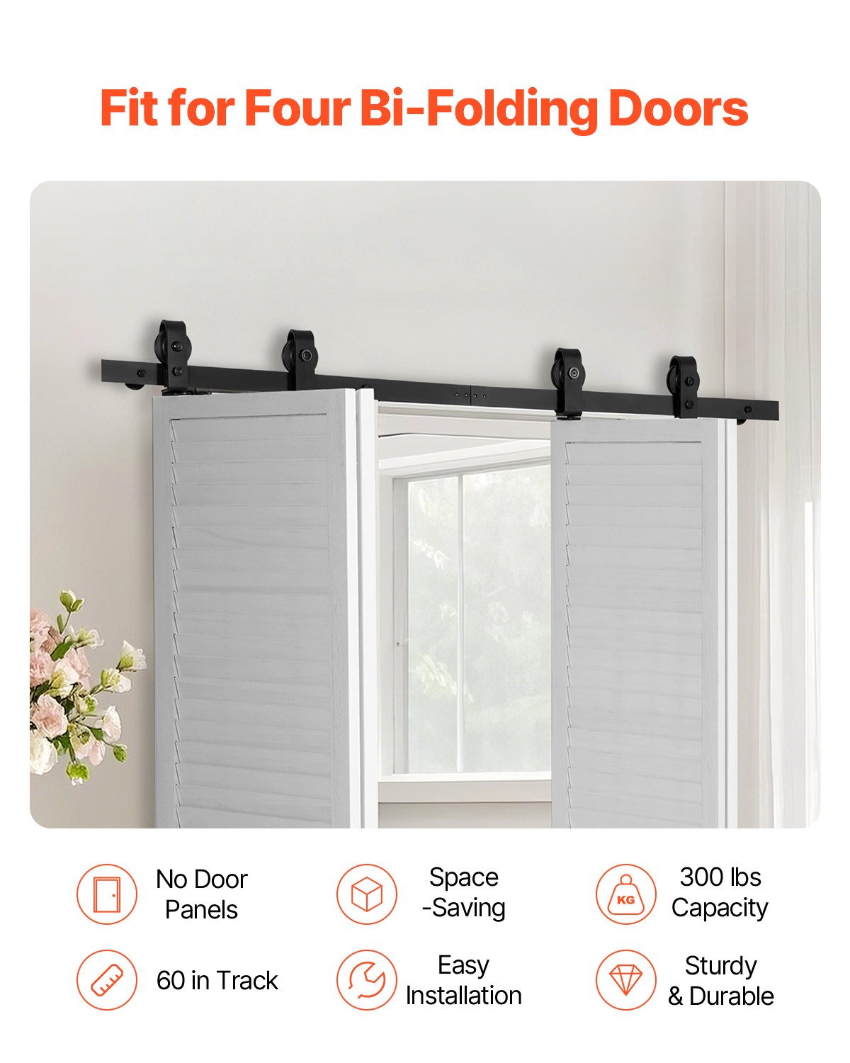 VEVOR Bi-Folding Sliding Barn Door Hardware Track Kit 60" for Four 14" Doors 