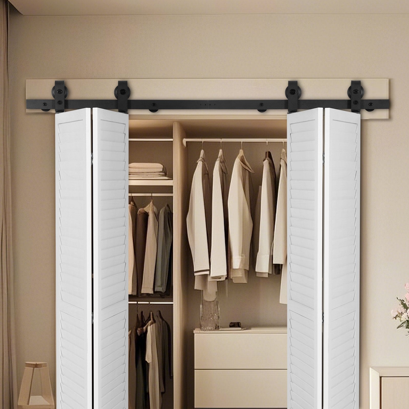VEVOR Bi-Folding Sliding Barn Door Hardware Track Kit 60" for Four 14" Doors 